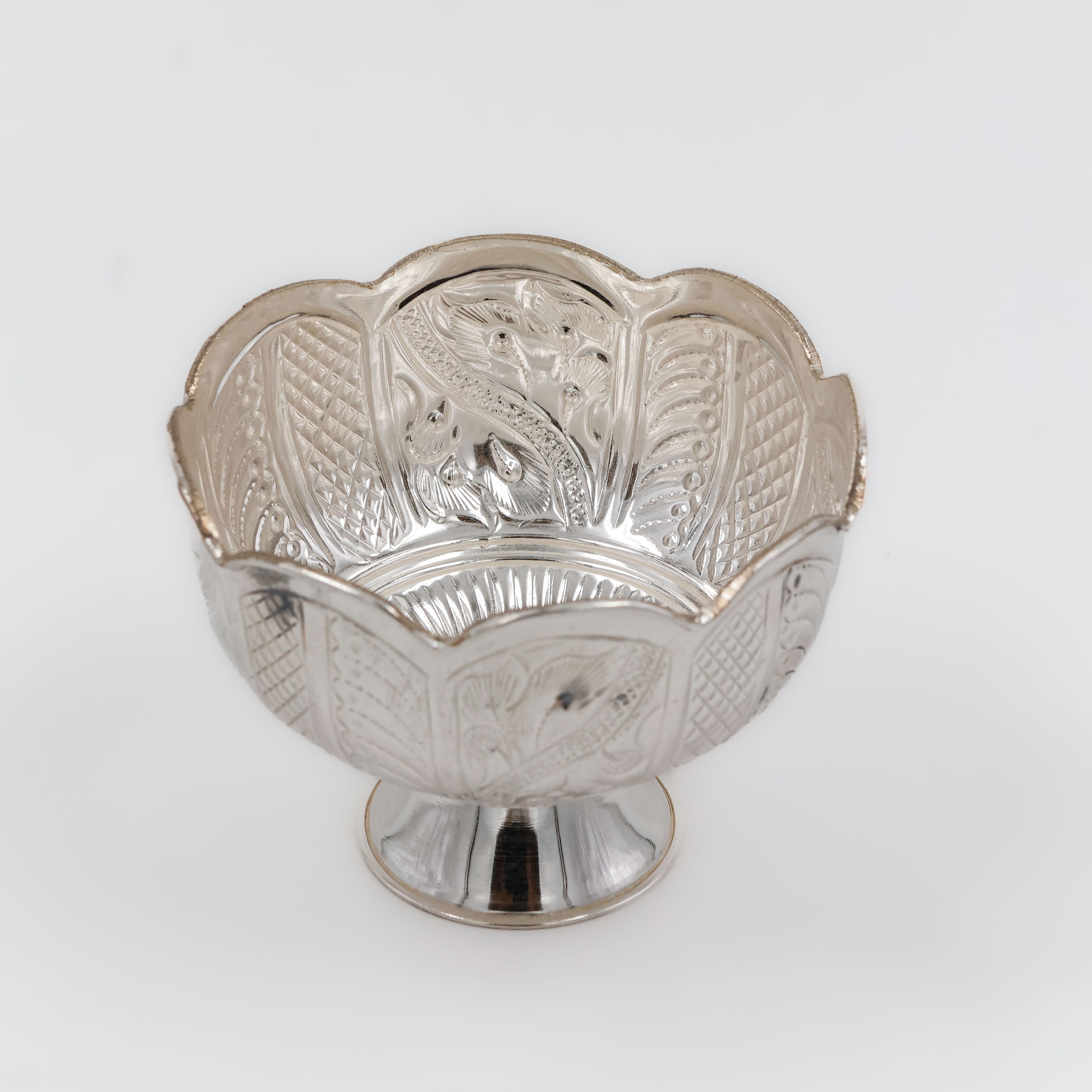 Lotus Carving Temple Silver Bowl - 