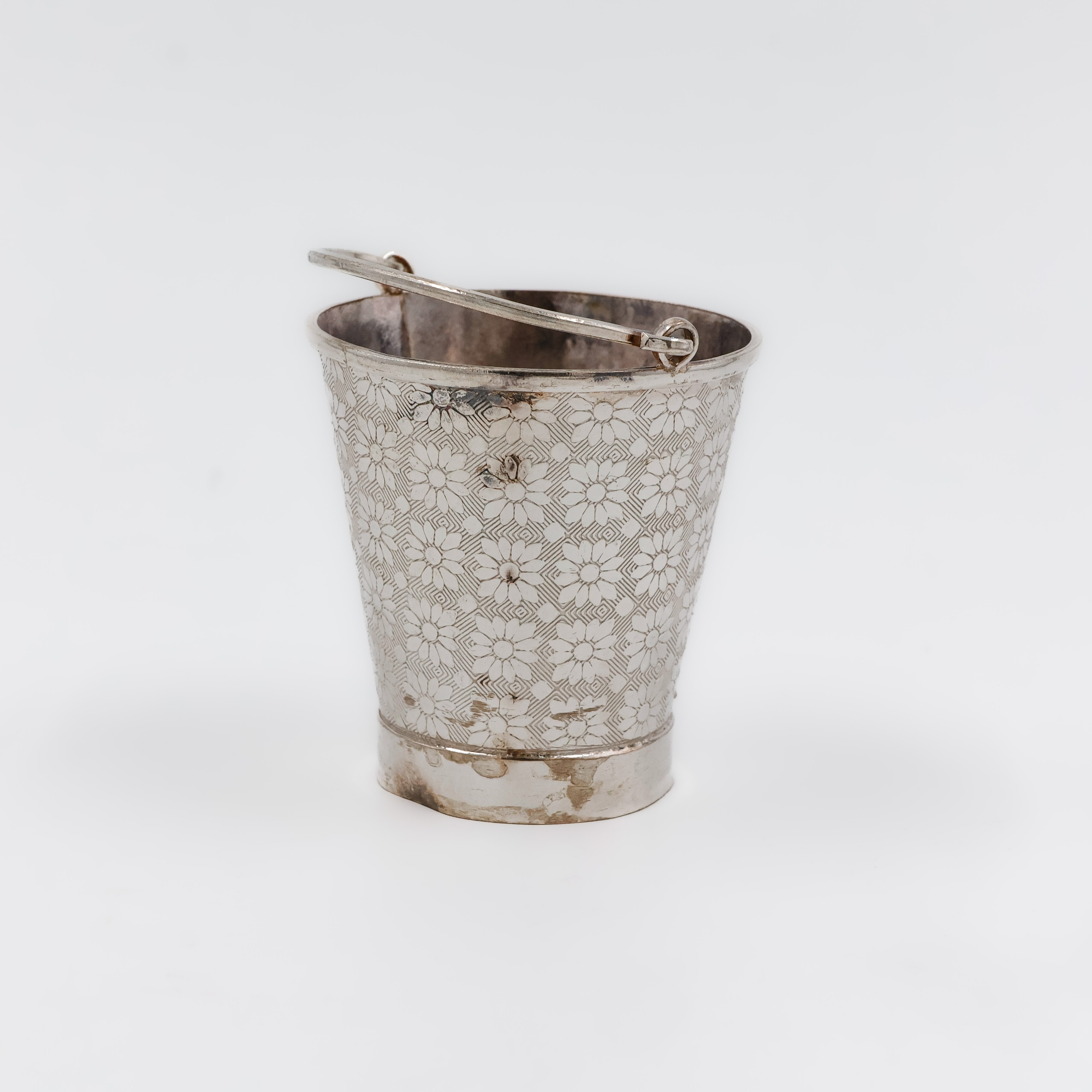 Elegant Floral Engraved Silver Bucket - 
