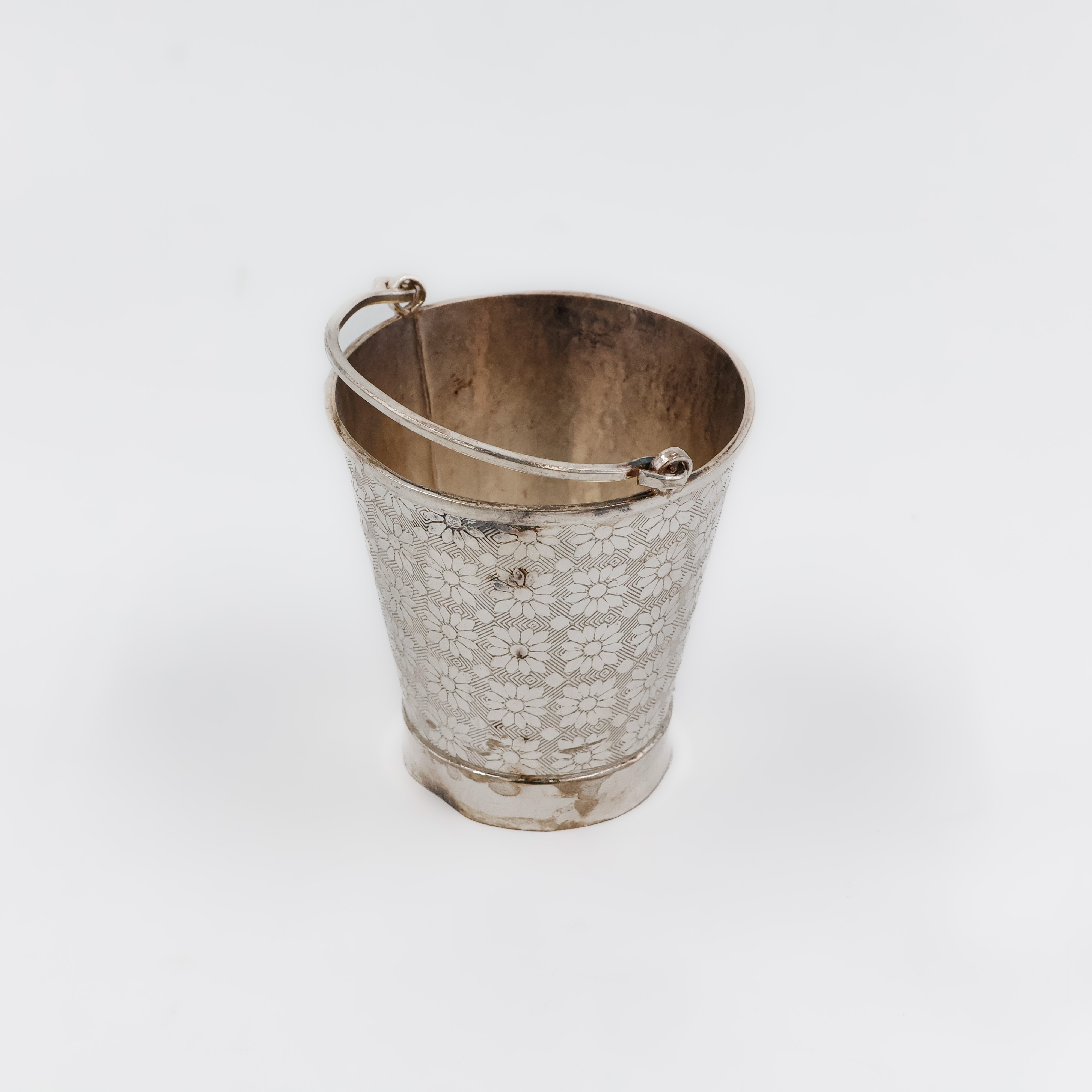 Elegant Floral Engraved Silver Bucket - 