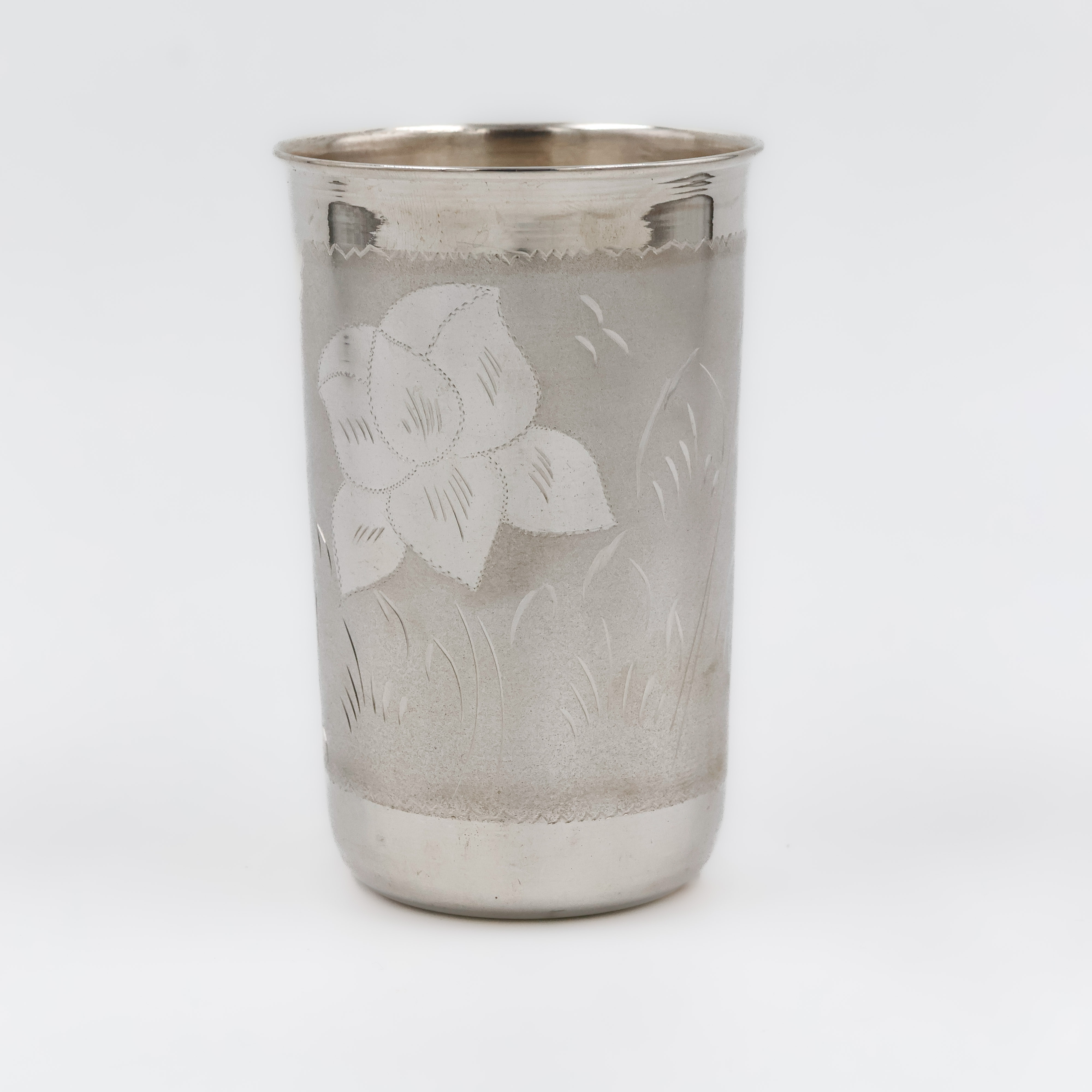 Etched Leafy Pattern Silver Glass - 