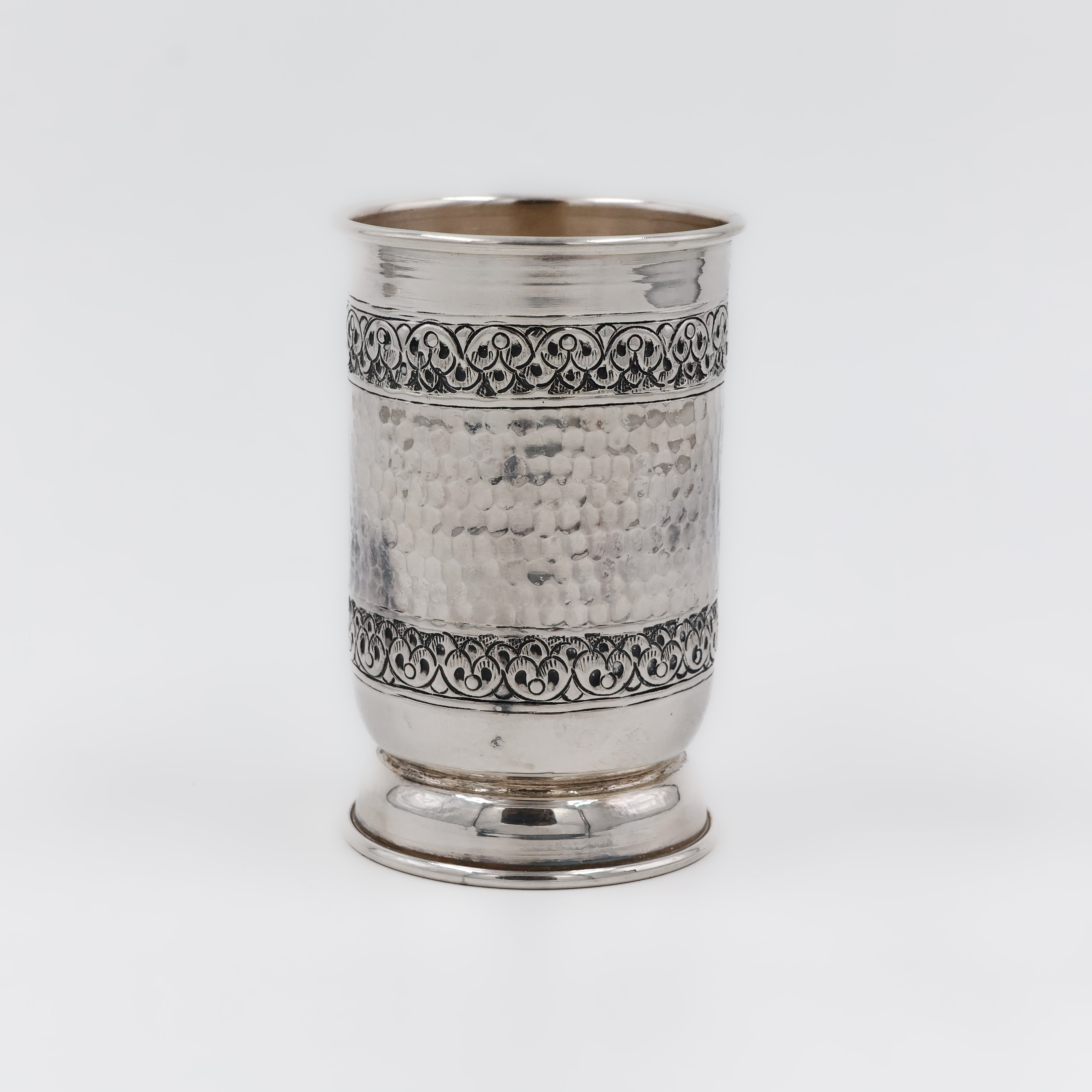 Classic Engraved Silver Glass with Ornate Border - 