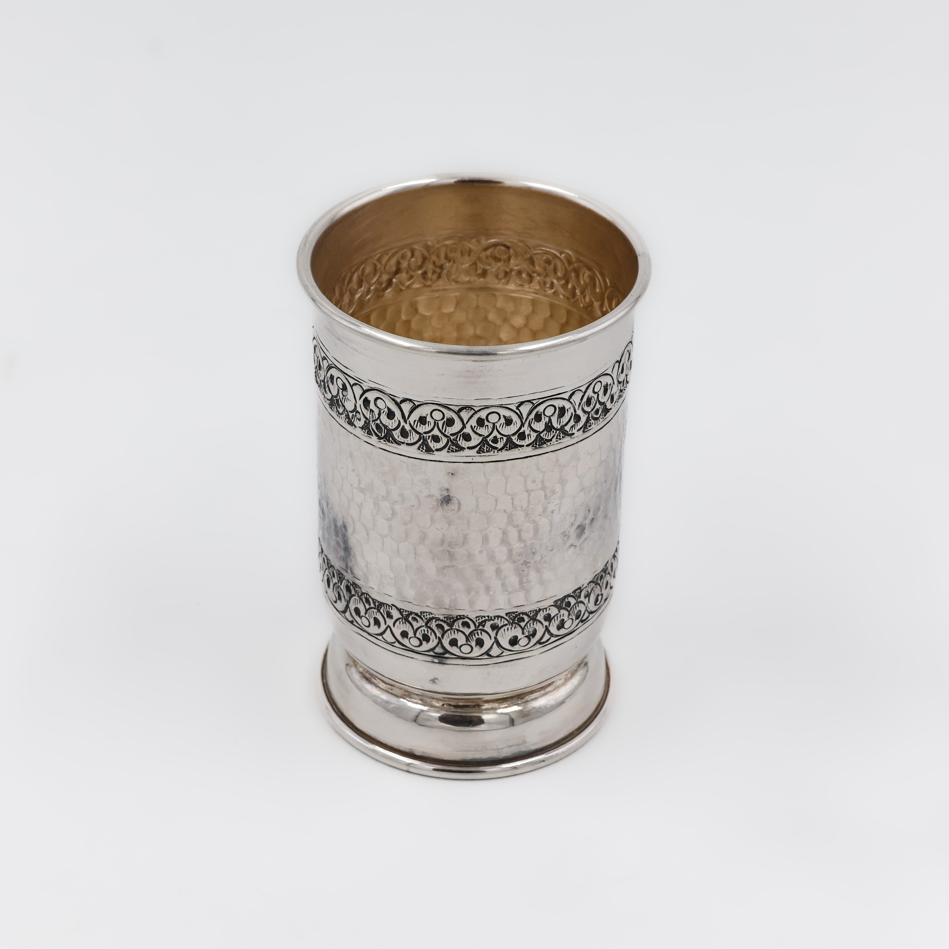 Classic Engraved Silver Glass with Ornate Border - 