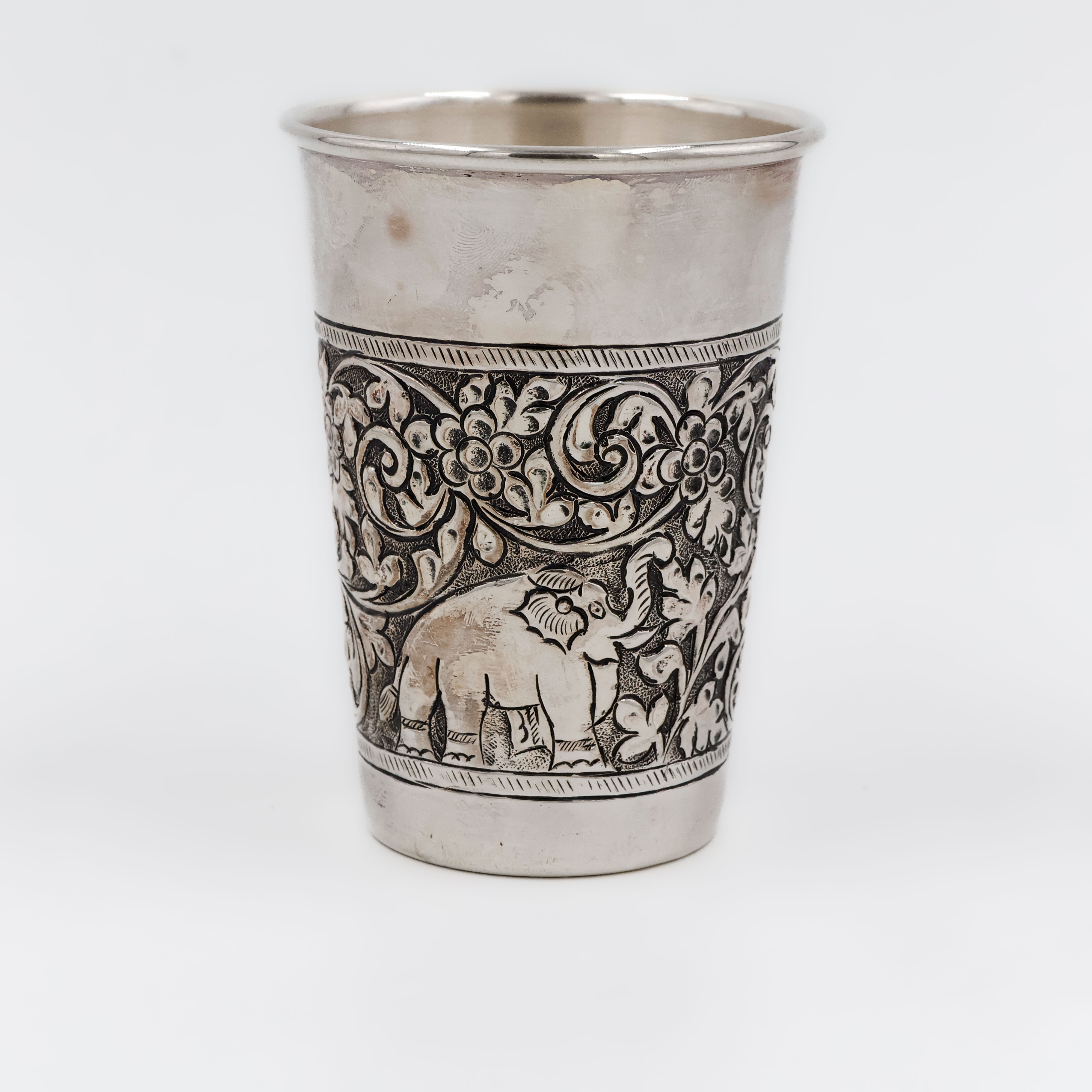Majestic Elephant Carved Antique Silver Glass - 