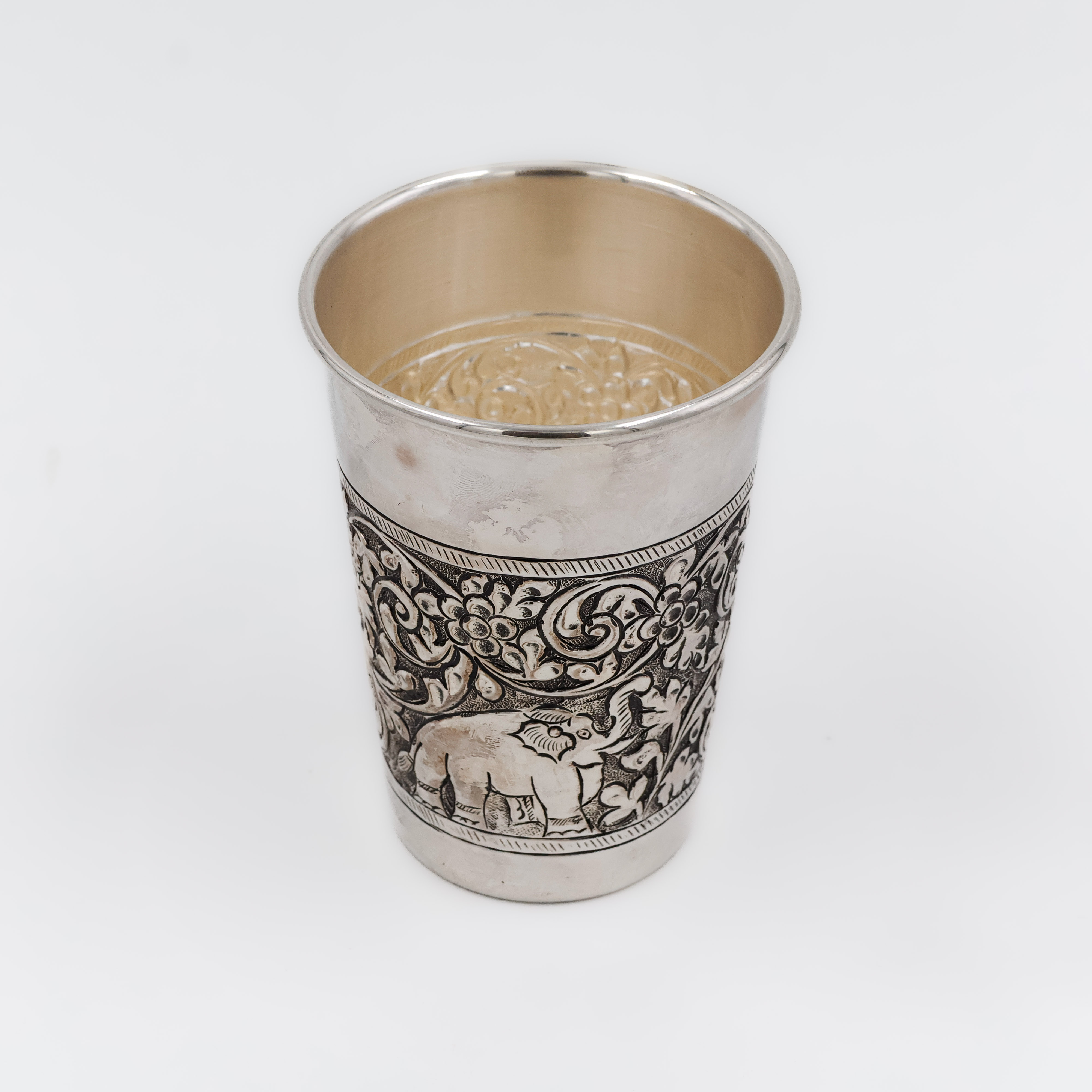 Majestic Elephant Carved Antique Silver Glass - 