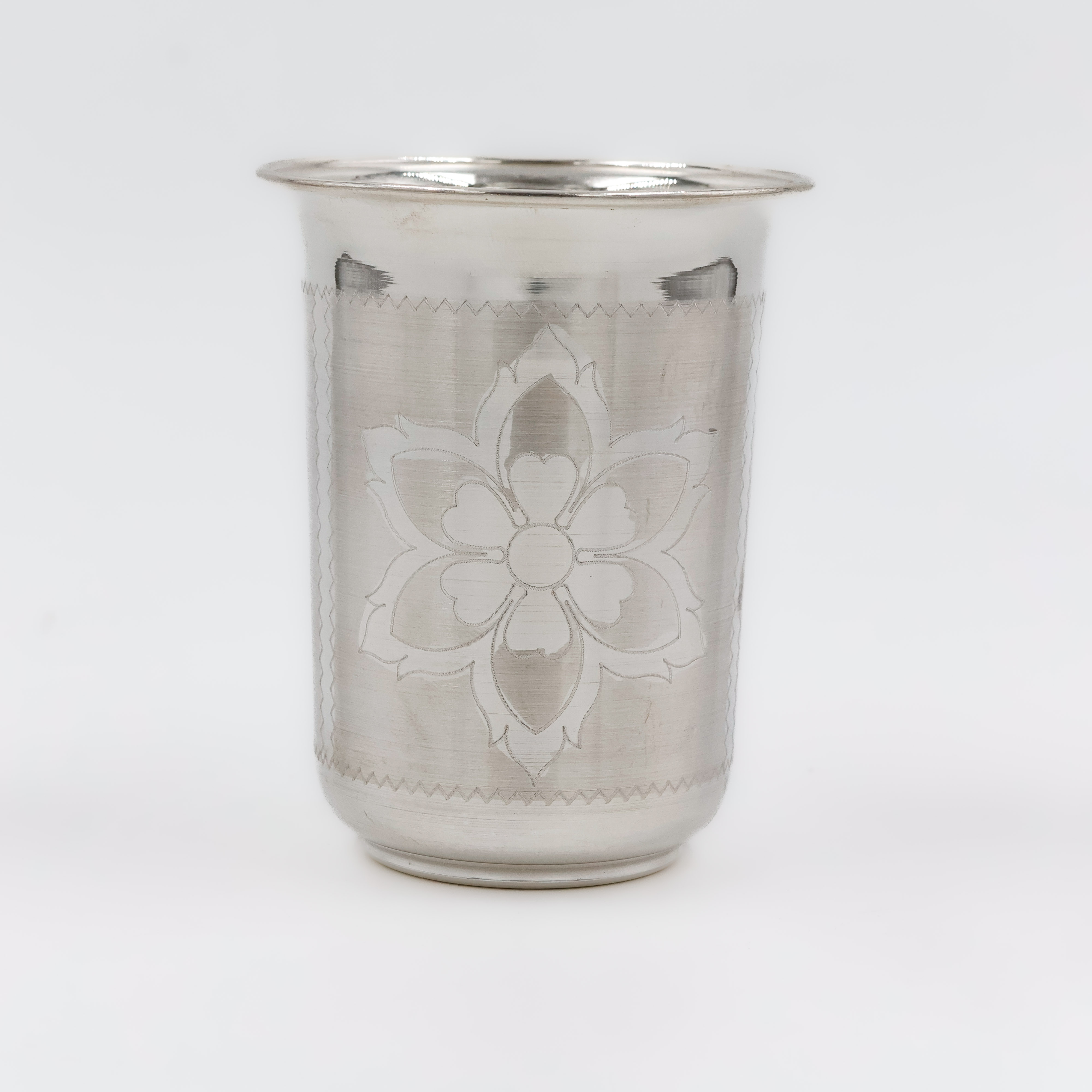 Matte White Silver Glass with Floral Highlight - 