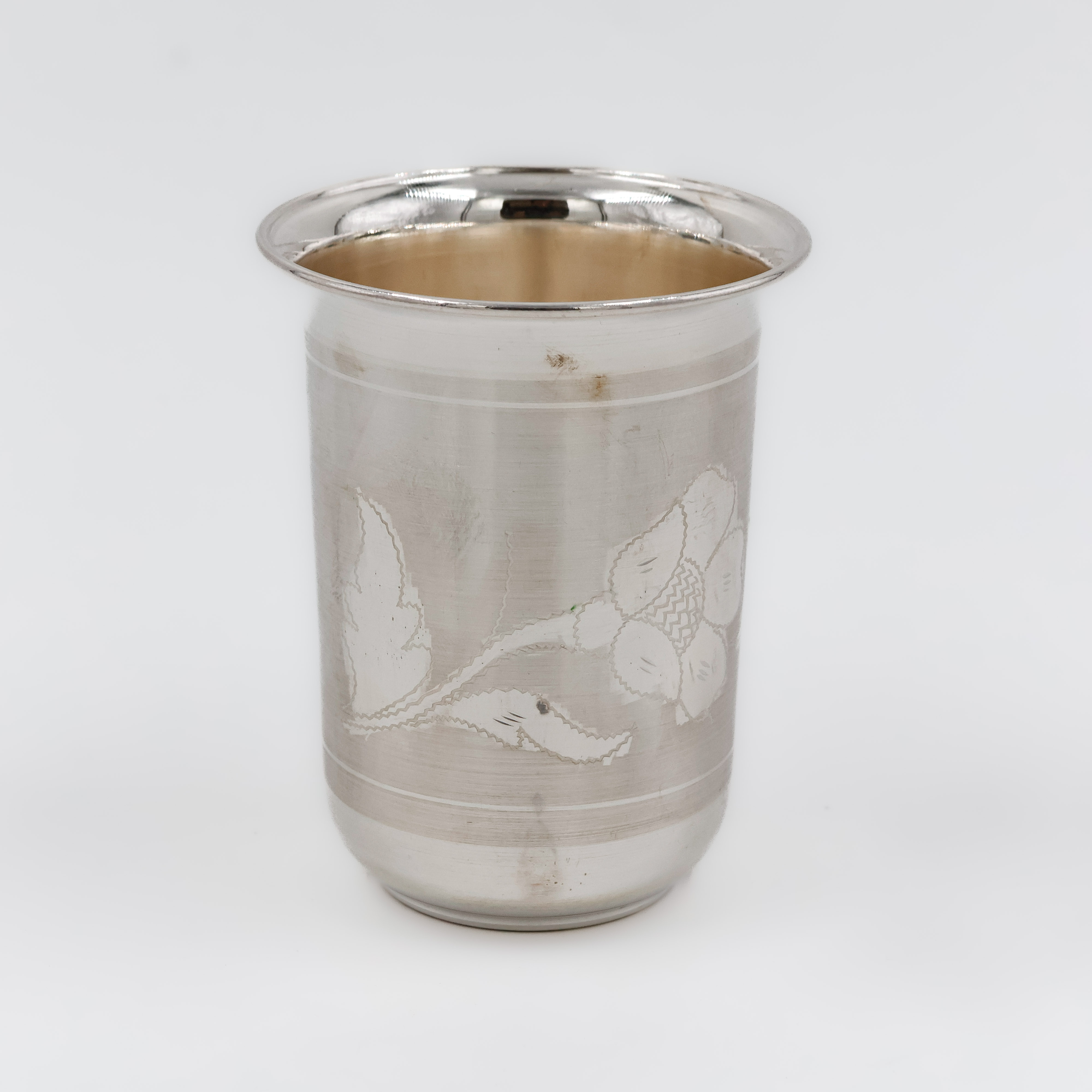 Flower Motif Silver Glass - 
