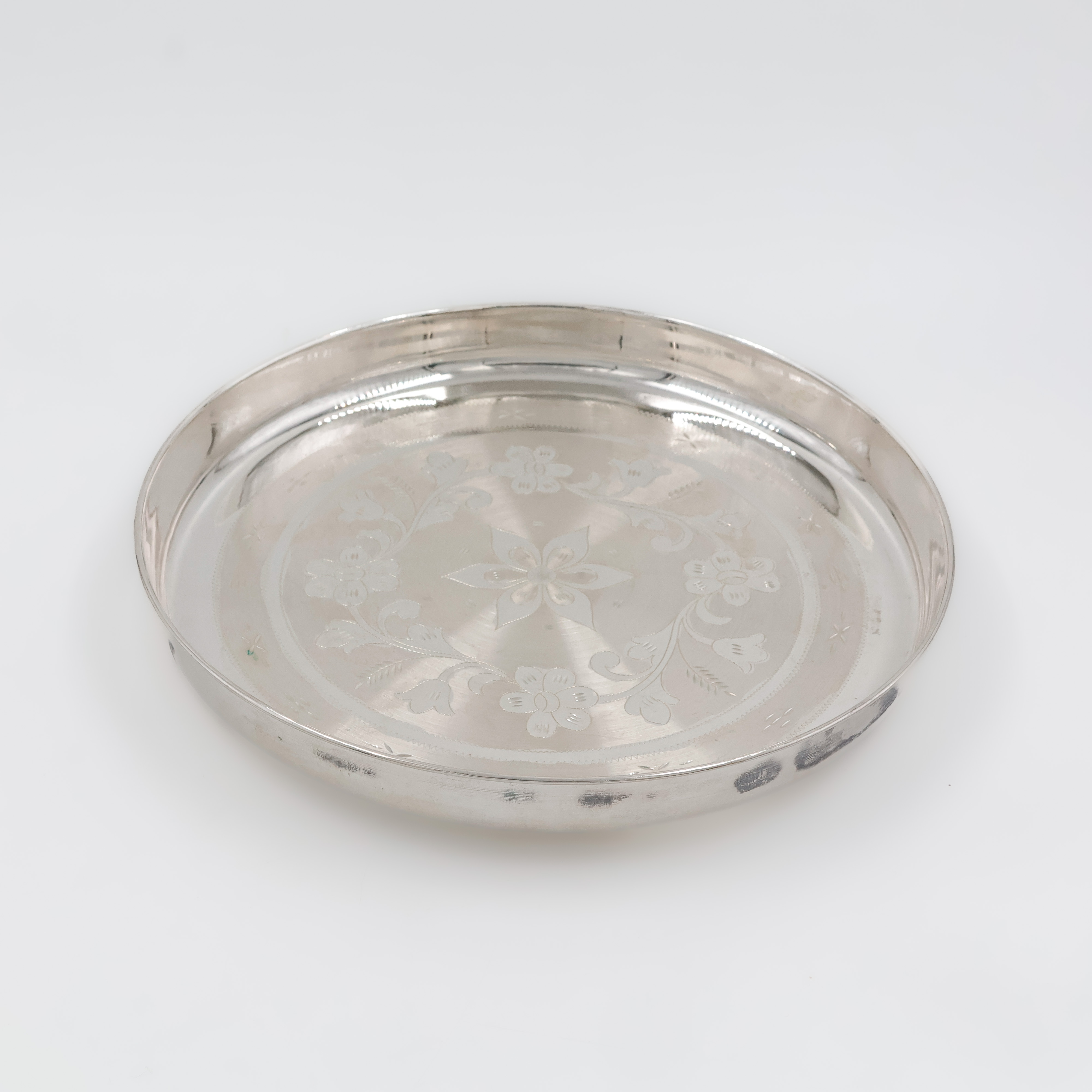 Floral Carved Silver Plate - 