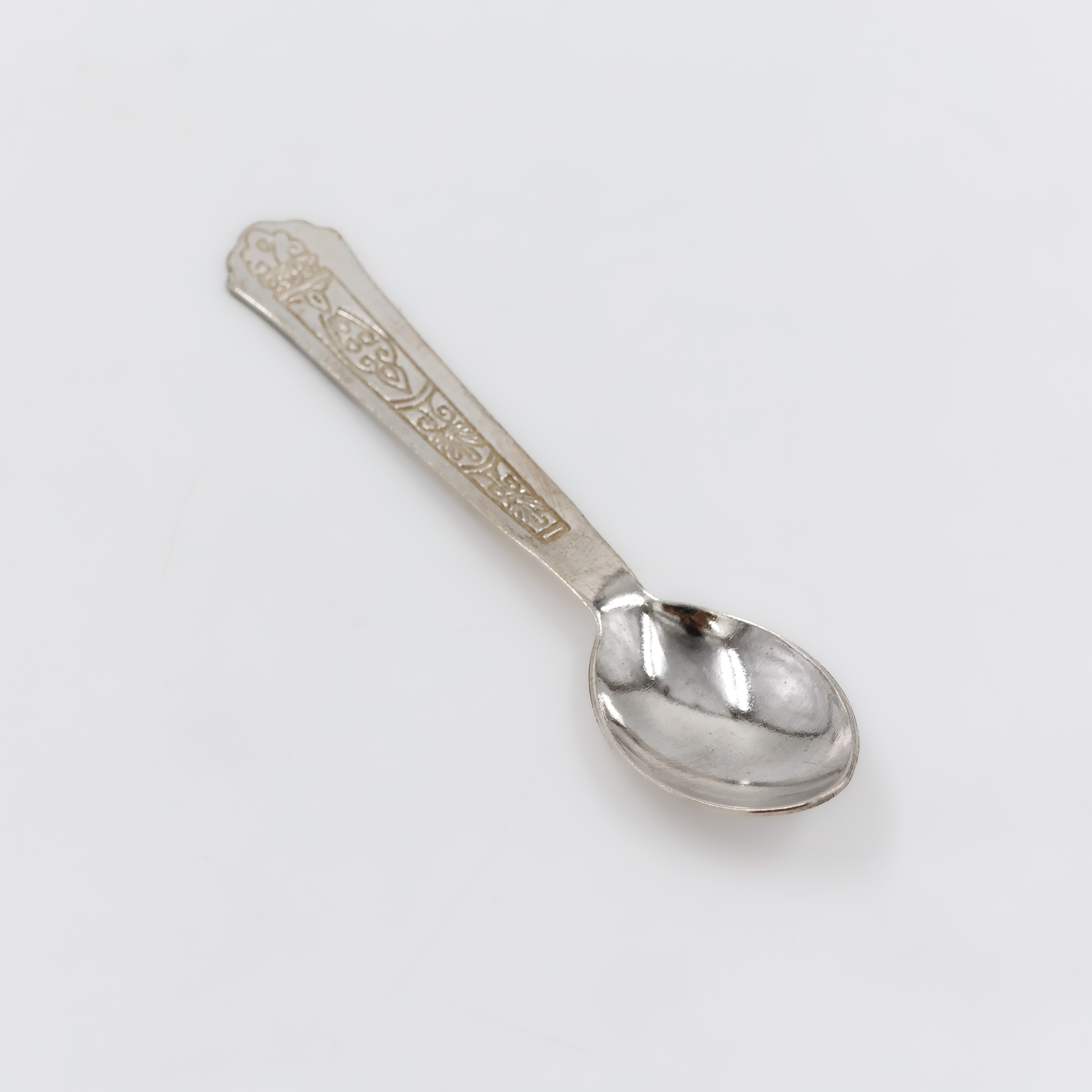 Engraved Floral Pure Silver Spoon - 