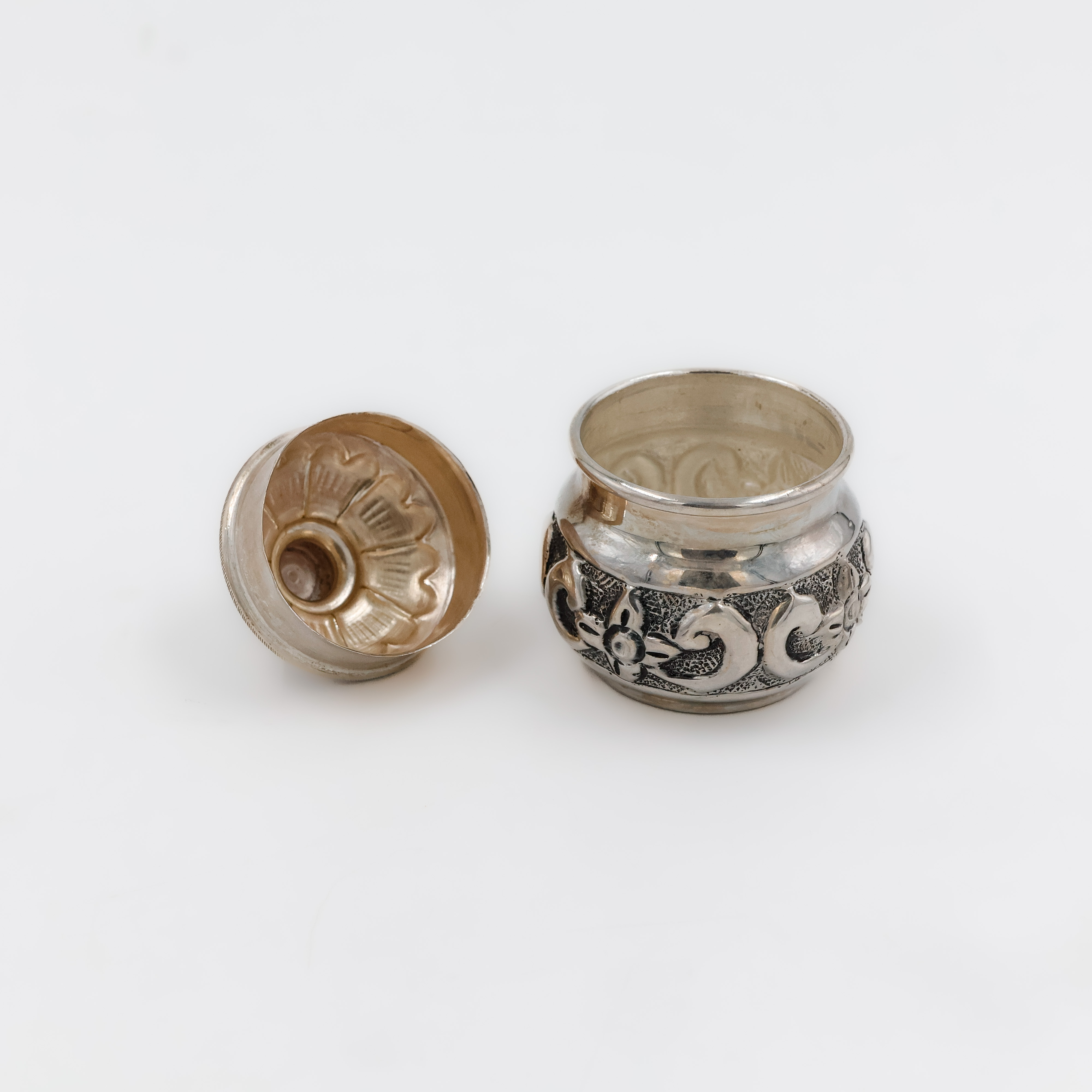 Antique Floral Silver Kumkum Box - 