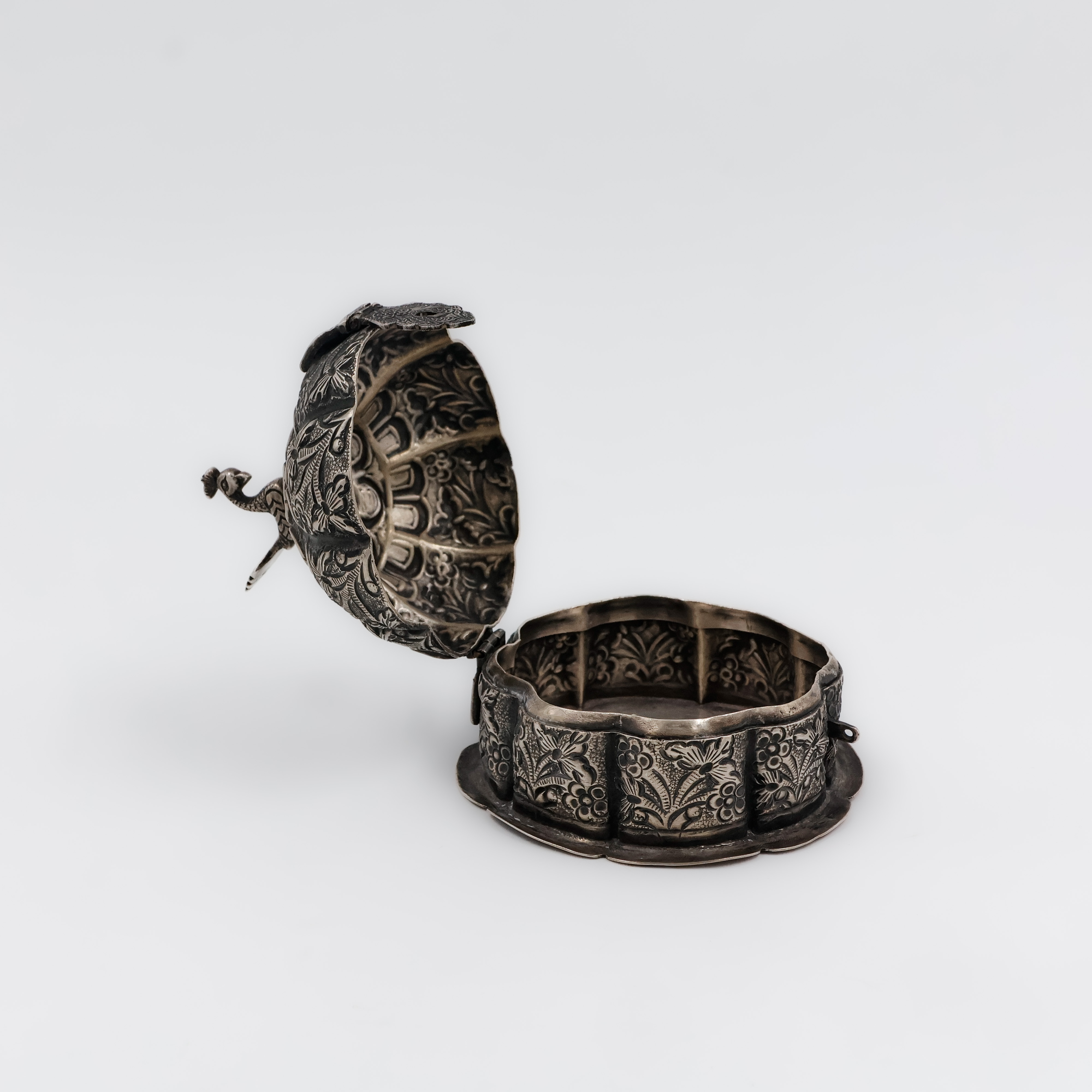 Peacock Dome Silver Kumkum Box - 