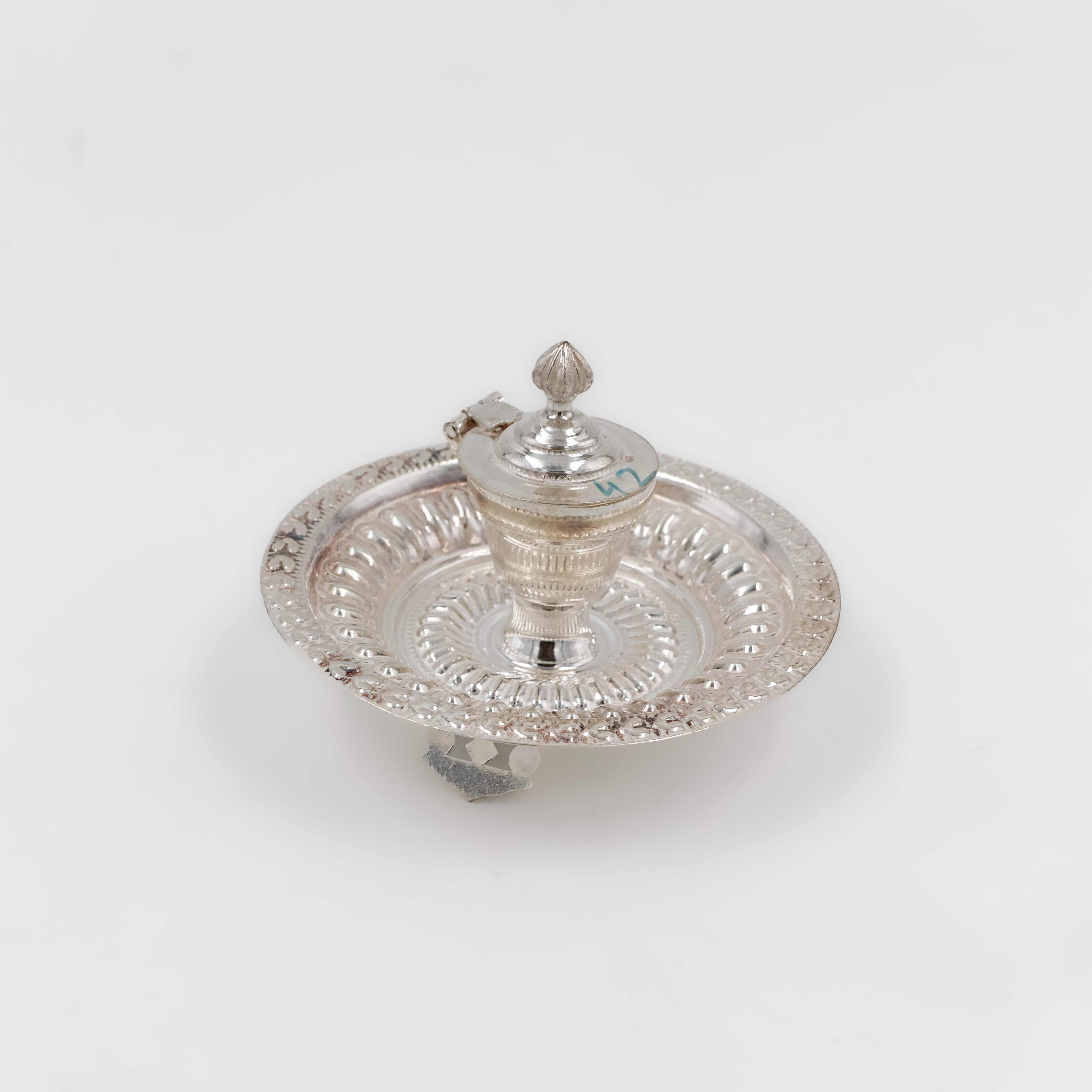 Floral Engraved Silver Kumkum Box - 
