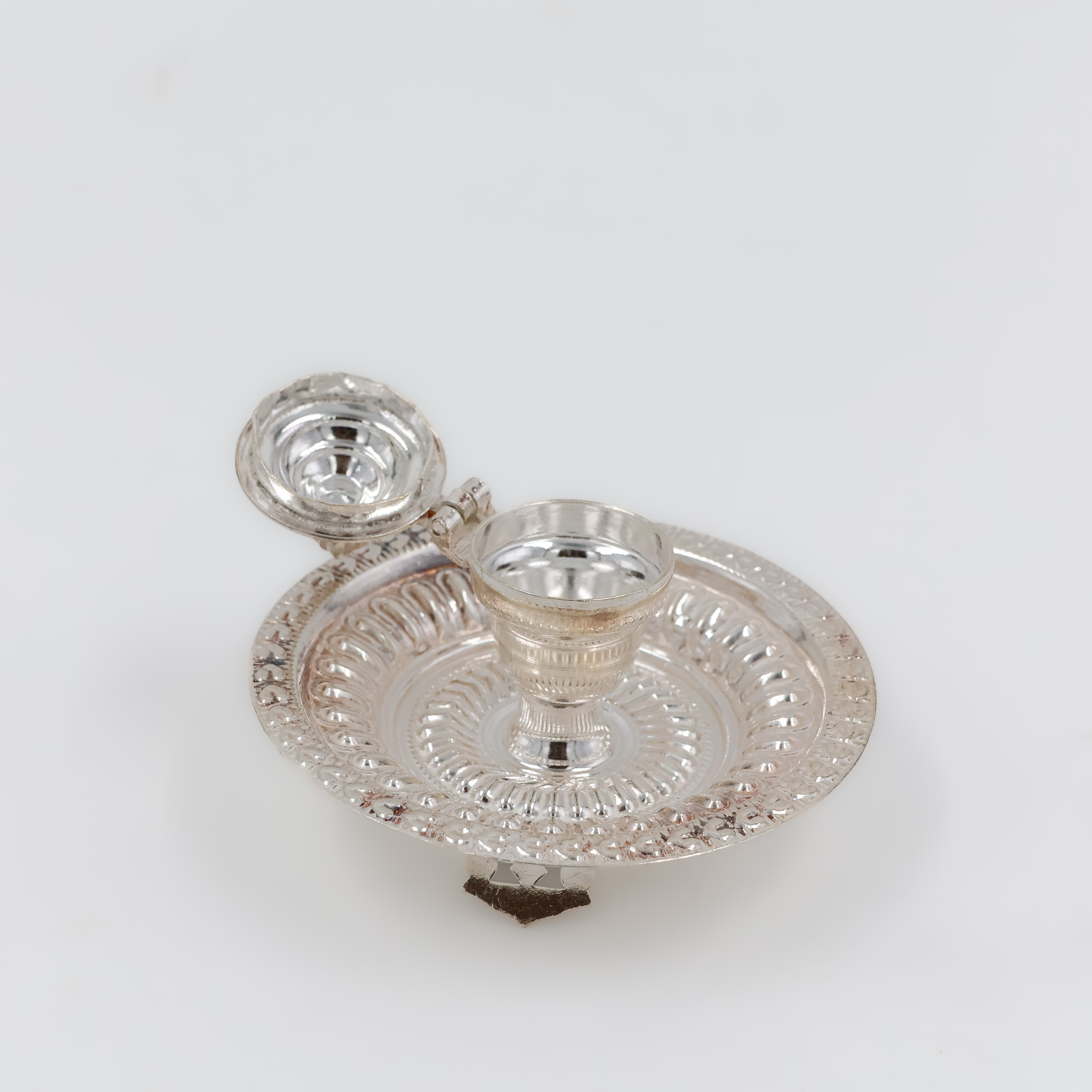 Floral Engraved Silver Kumkum Box - 