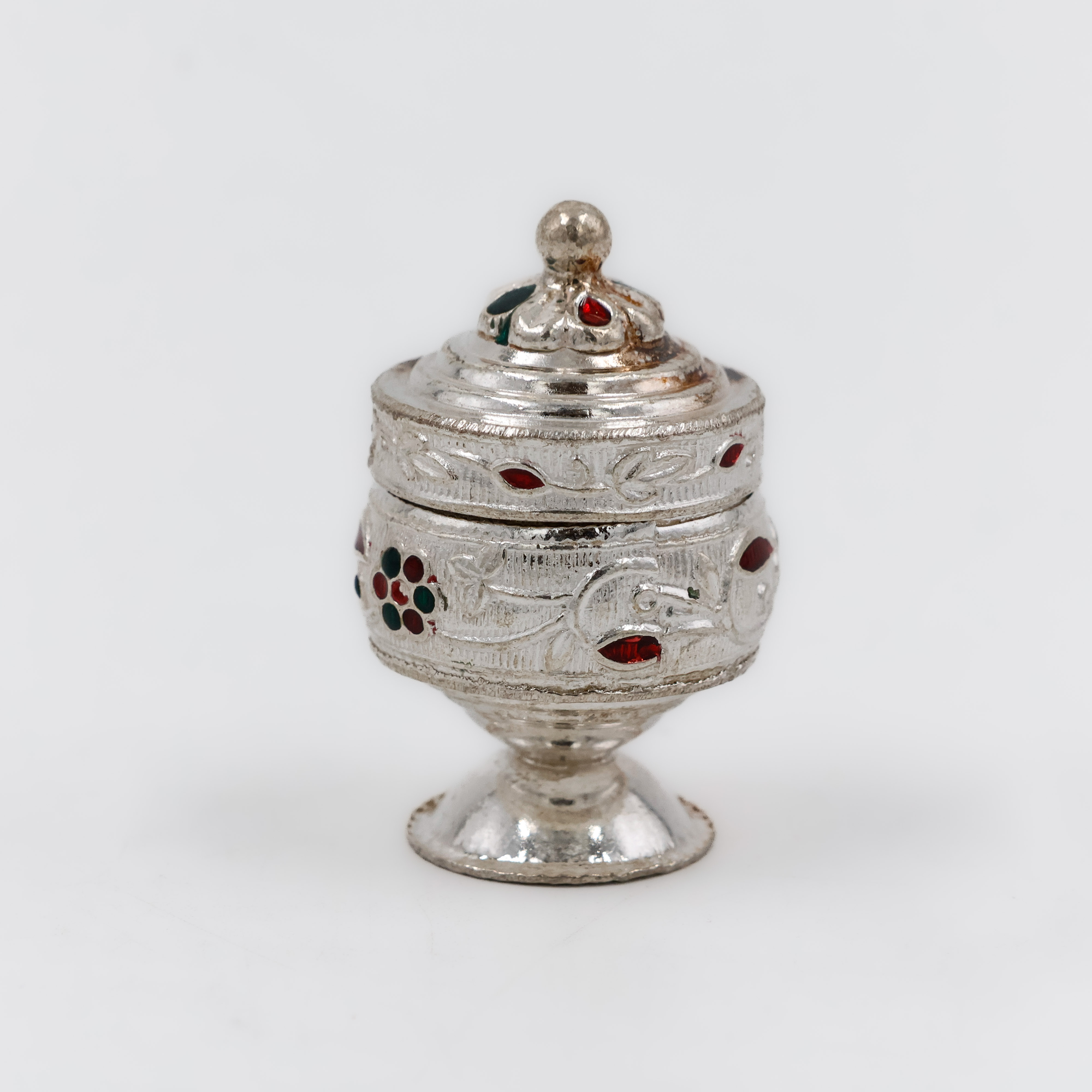Studded Silver Kumkum Holder - 