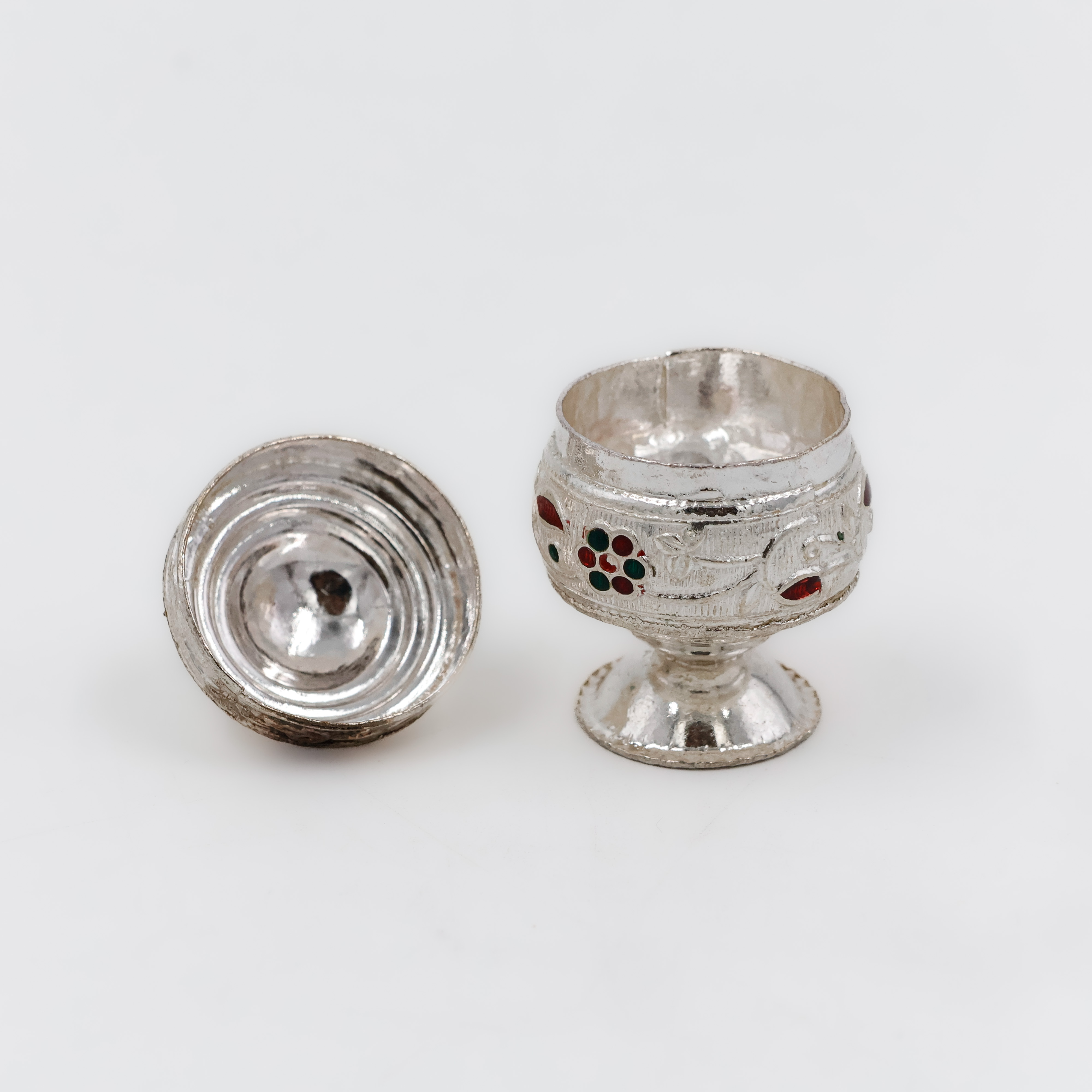 Studded Silver Kumkum Holder - 