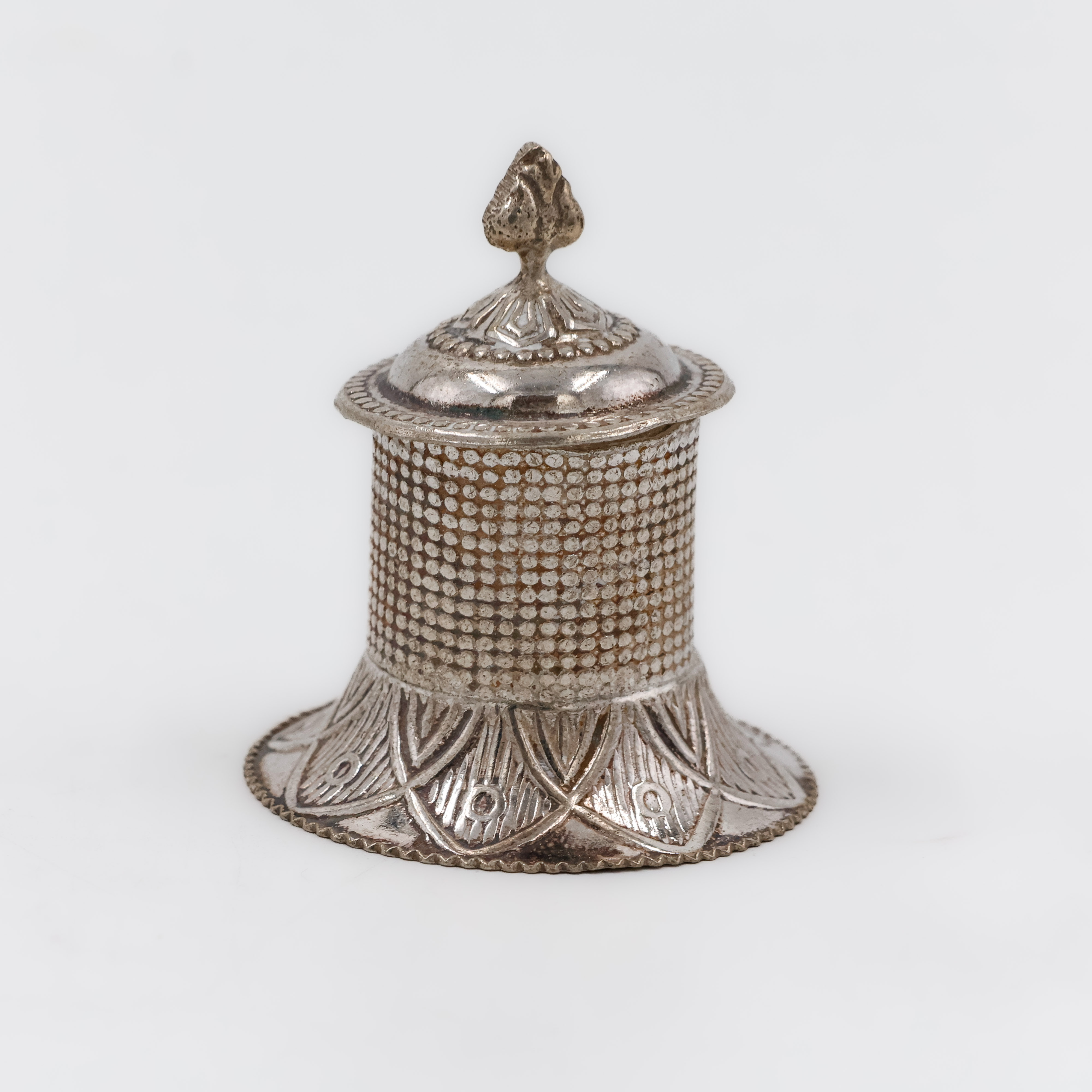 Textured Pillar-Style Silver Kumkum Box - 