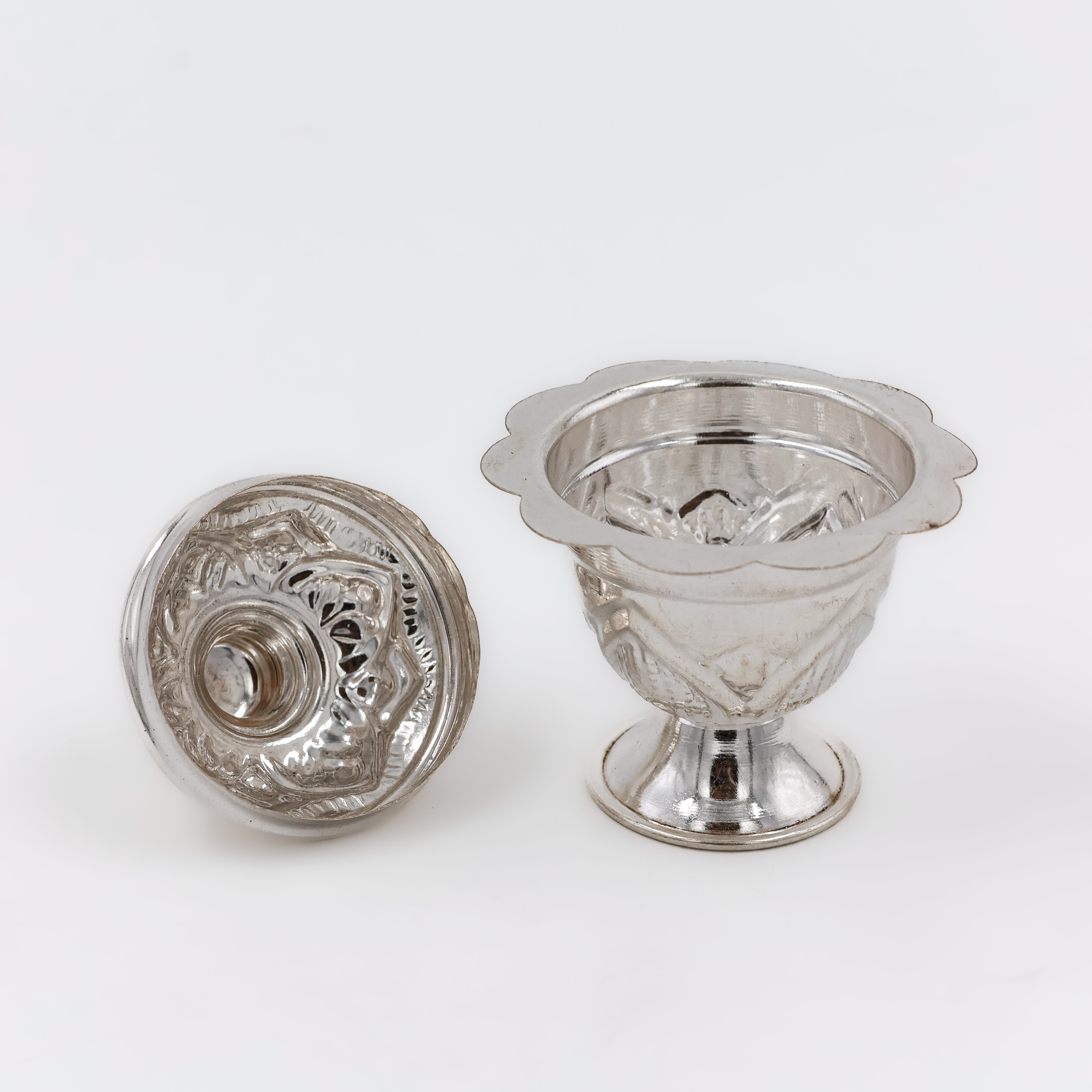 Classic Silver Lotus Kumkum Box - 