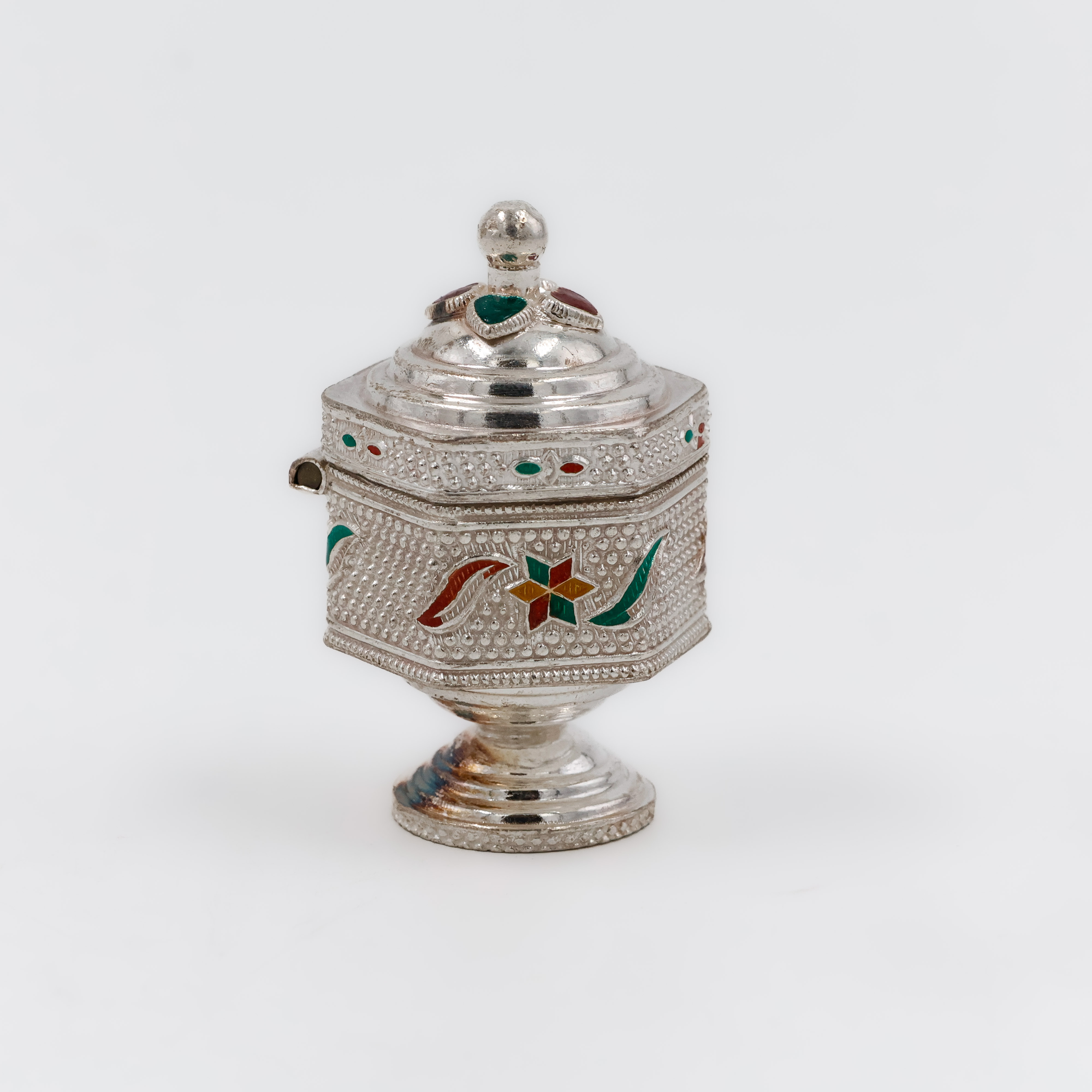Enamel Work Silver Kumkum Box - 