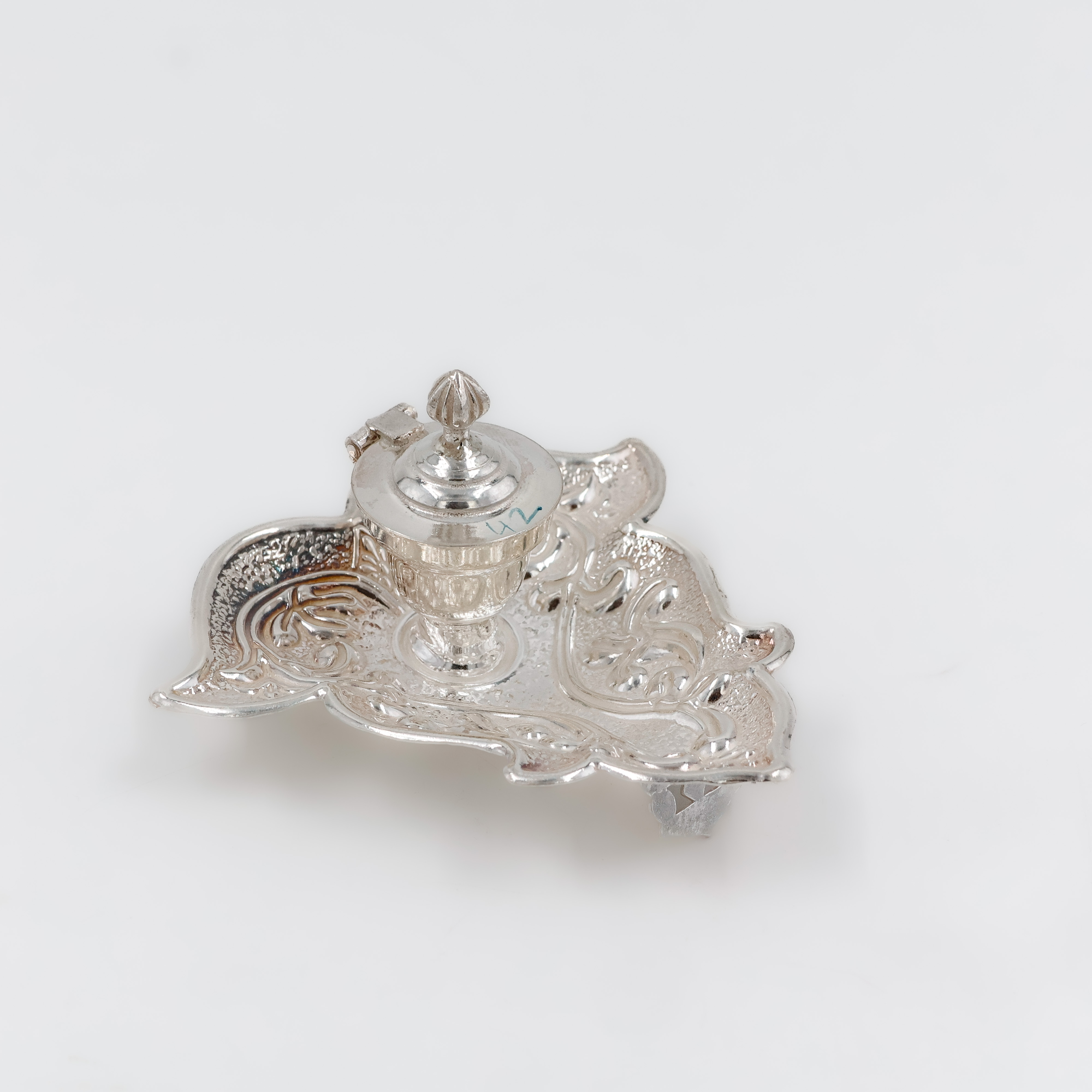 Designer Peacock Silver KumKum Box - 