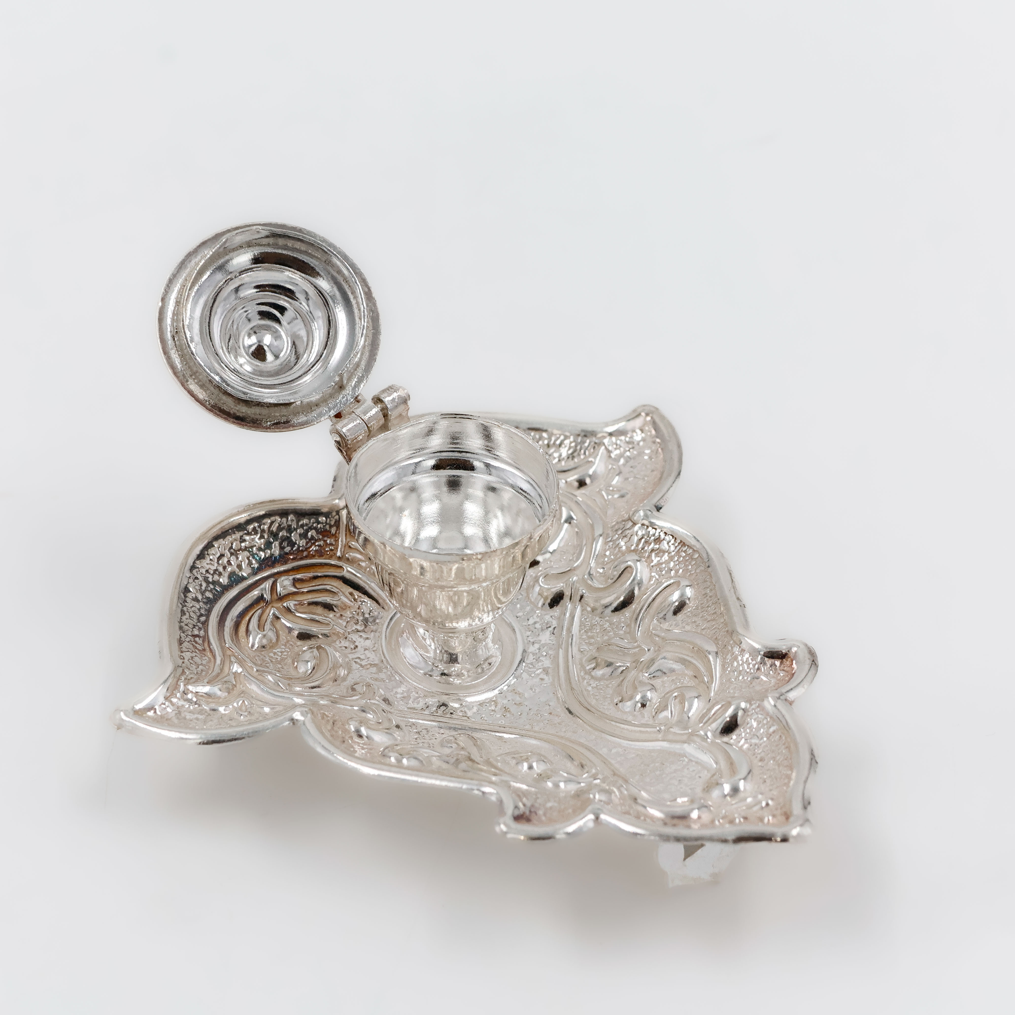 Designer Peacock Silver KumKum Box - 