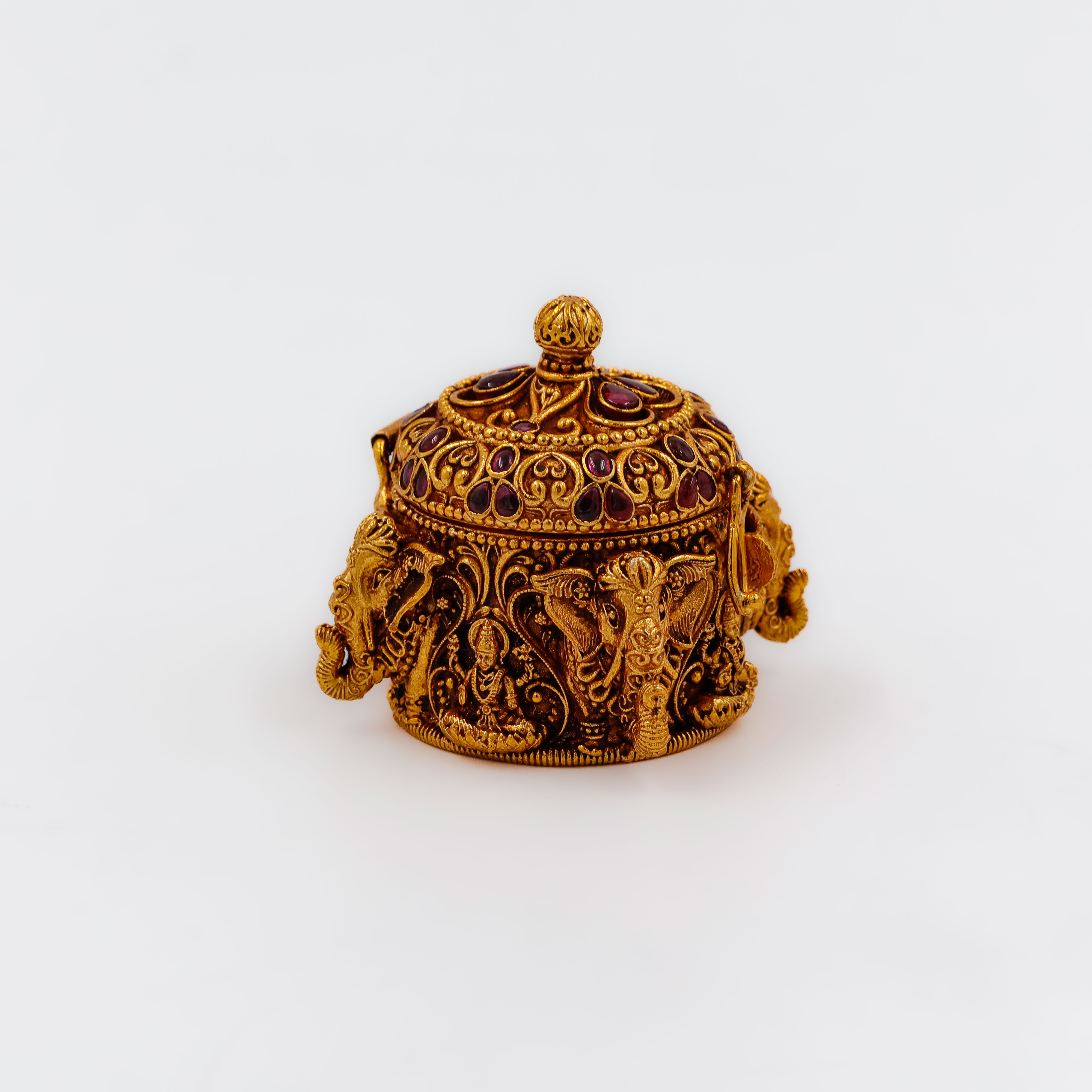 Antique Floral Silver Kumkum Box - 