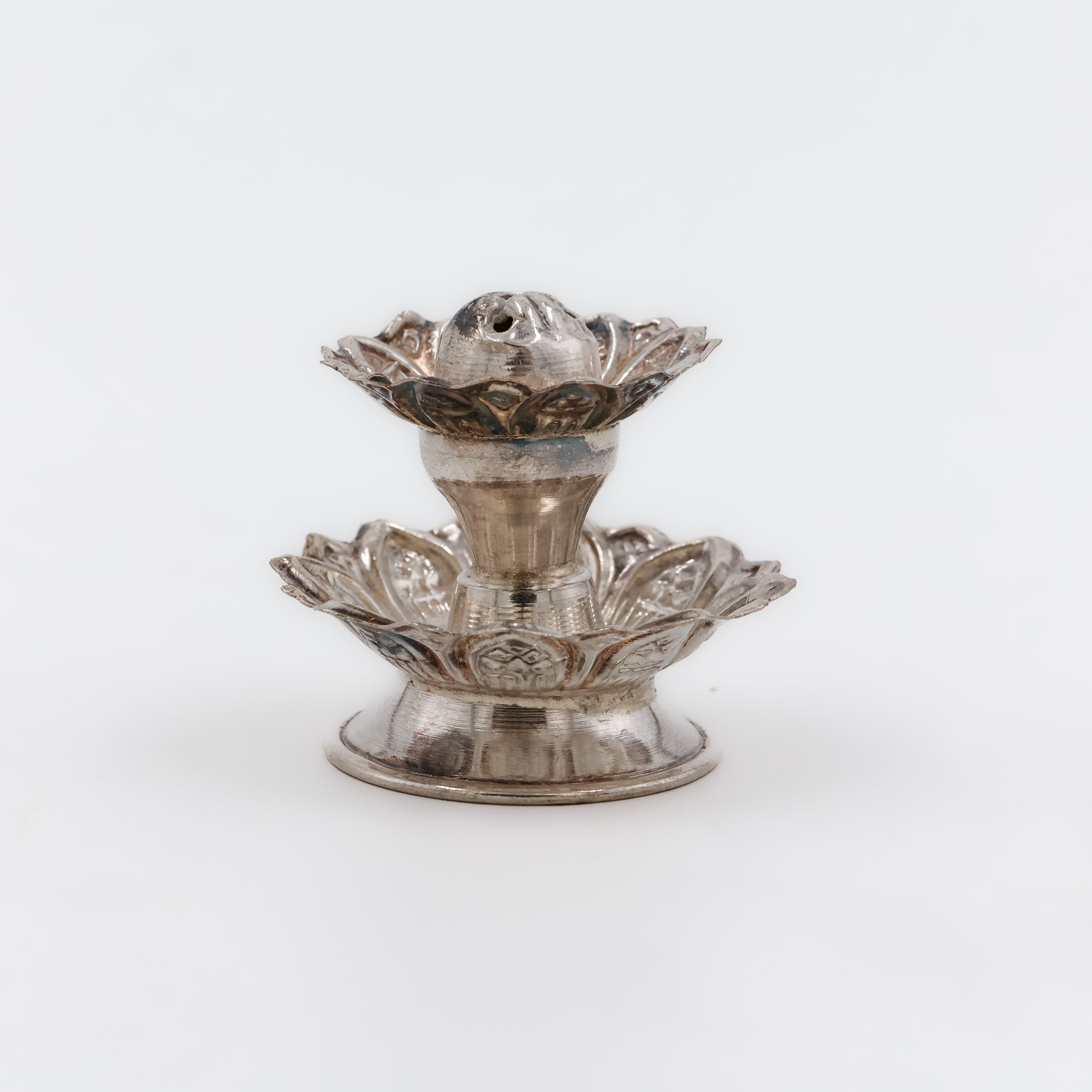 Tiered Floral Silver Agarbatti Stand - 