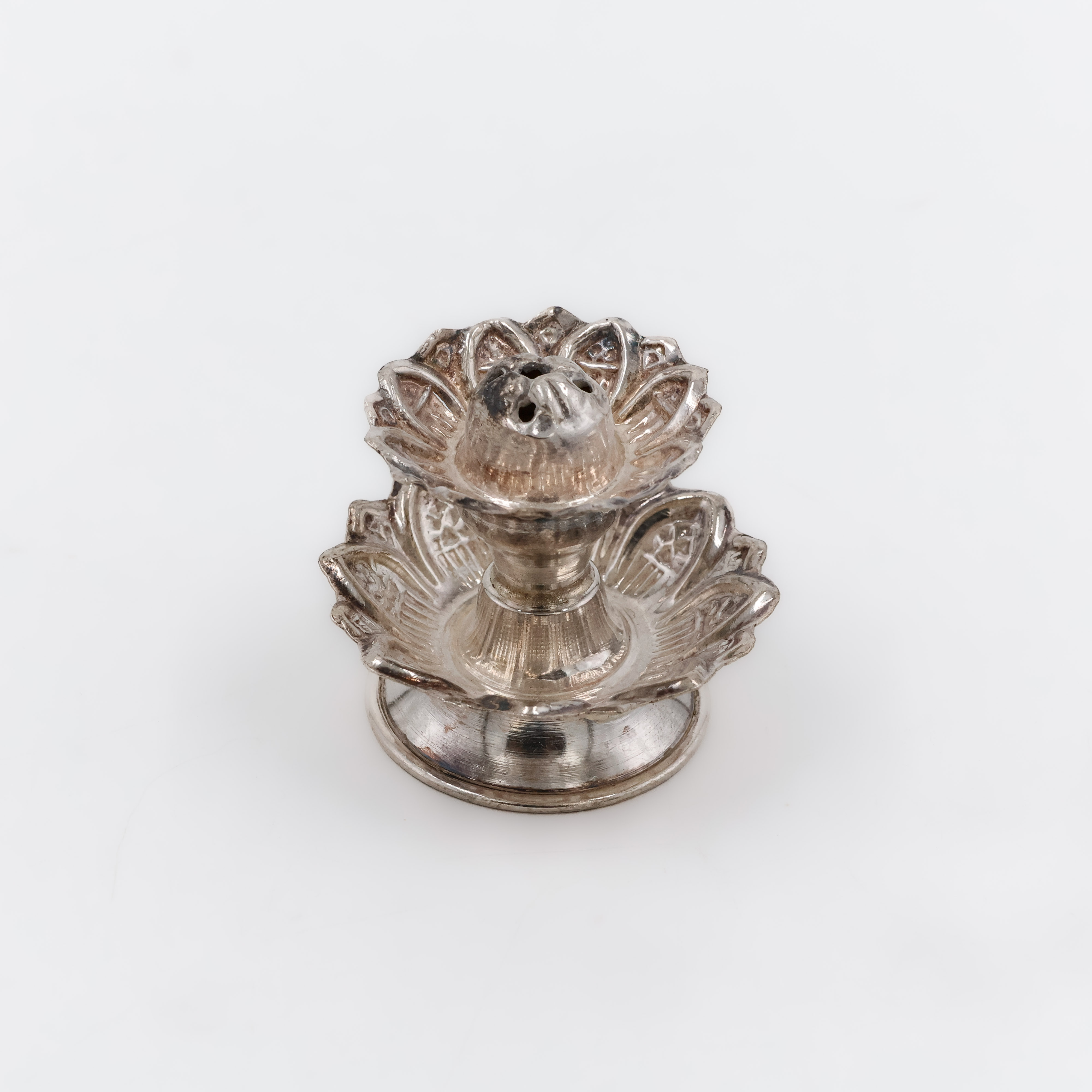 Tiered Floral Silver Agarbatti Stand - 