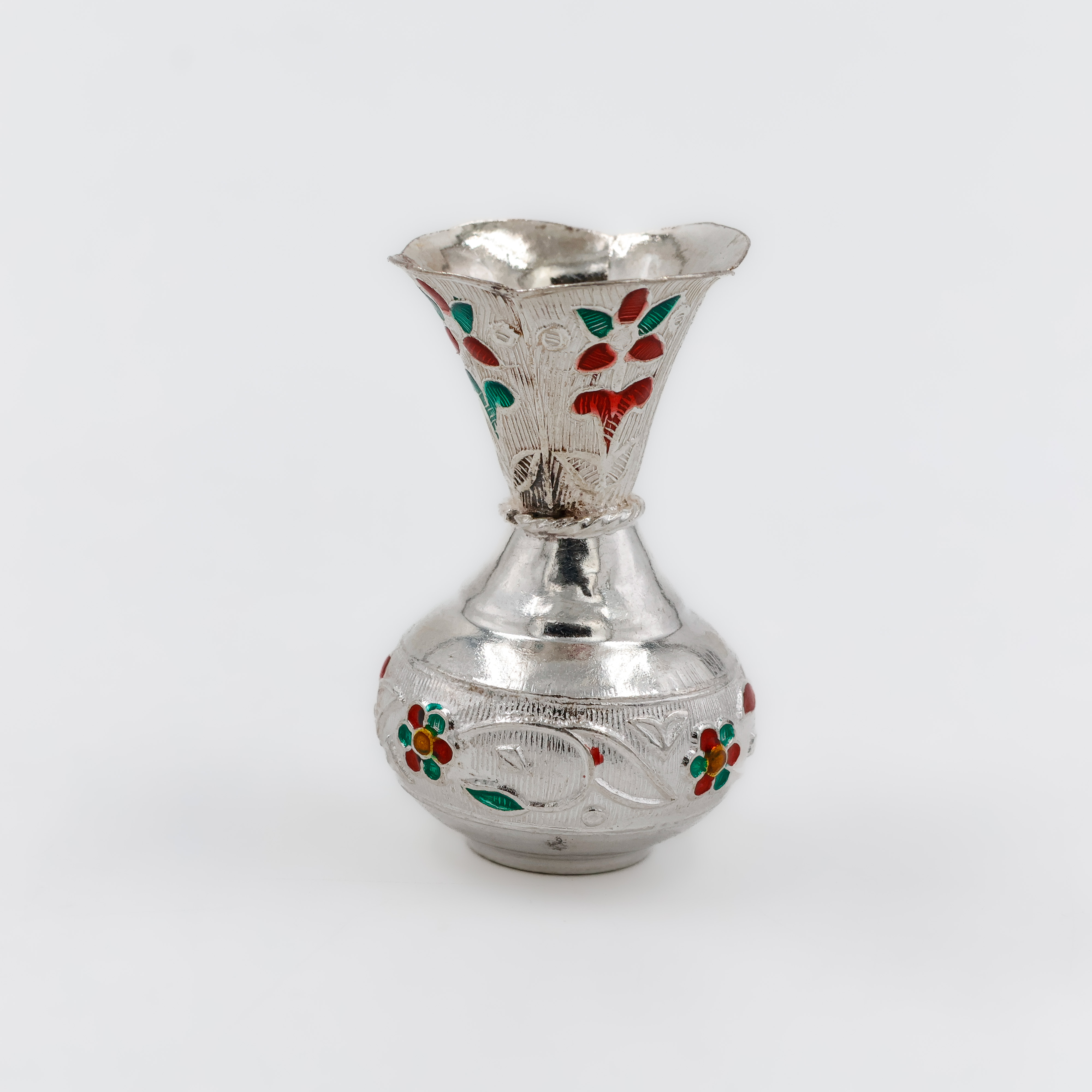 Hand-Painted Meenakari Silver Agarbatti Stand - 
