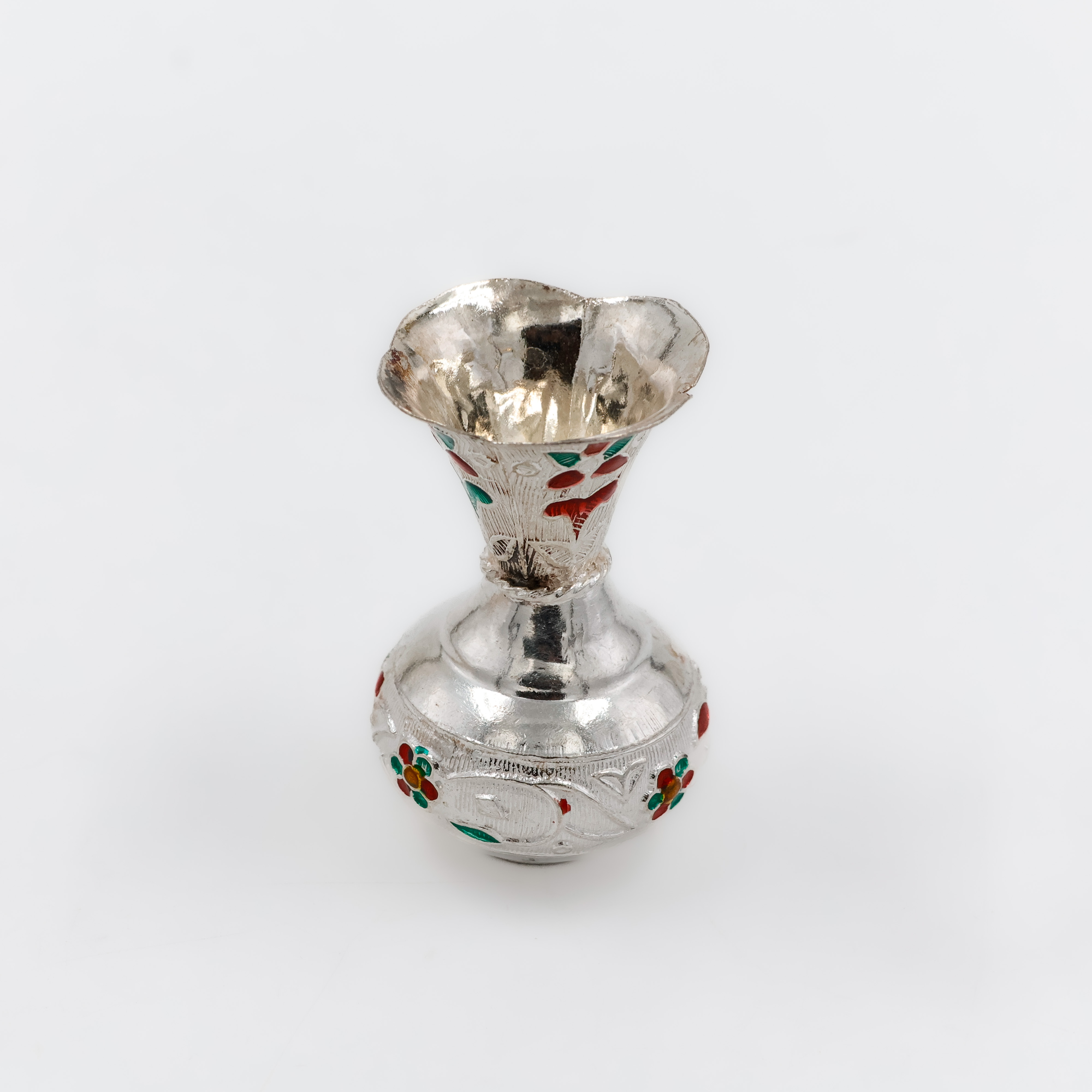 Hand-Painted Meenakari Silver Agarbatti Stand - 