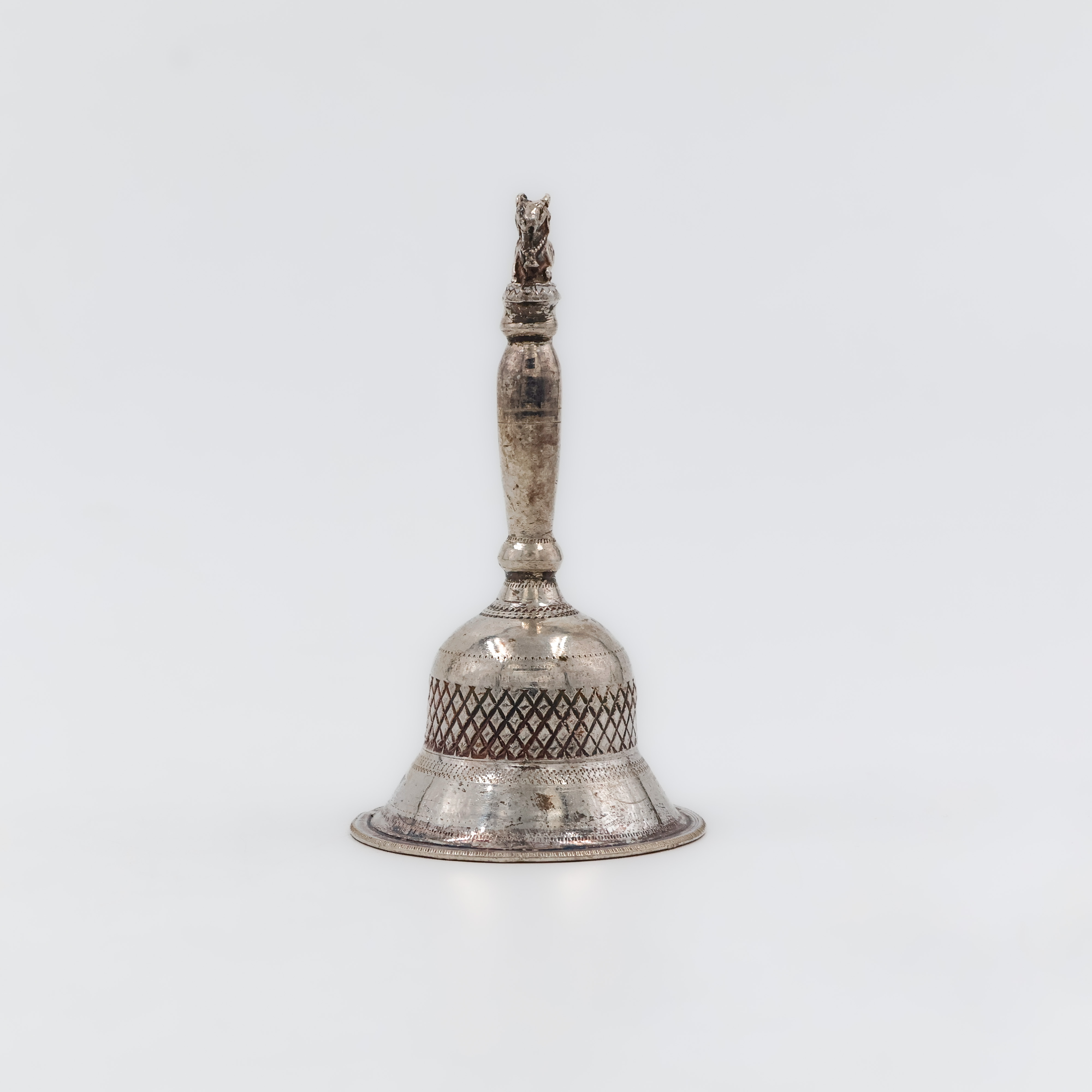 Ornate Engraved Silver Temple Bell - 