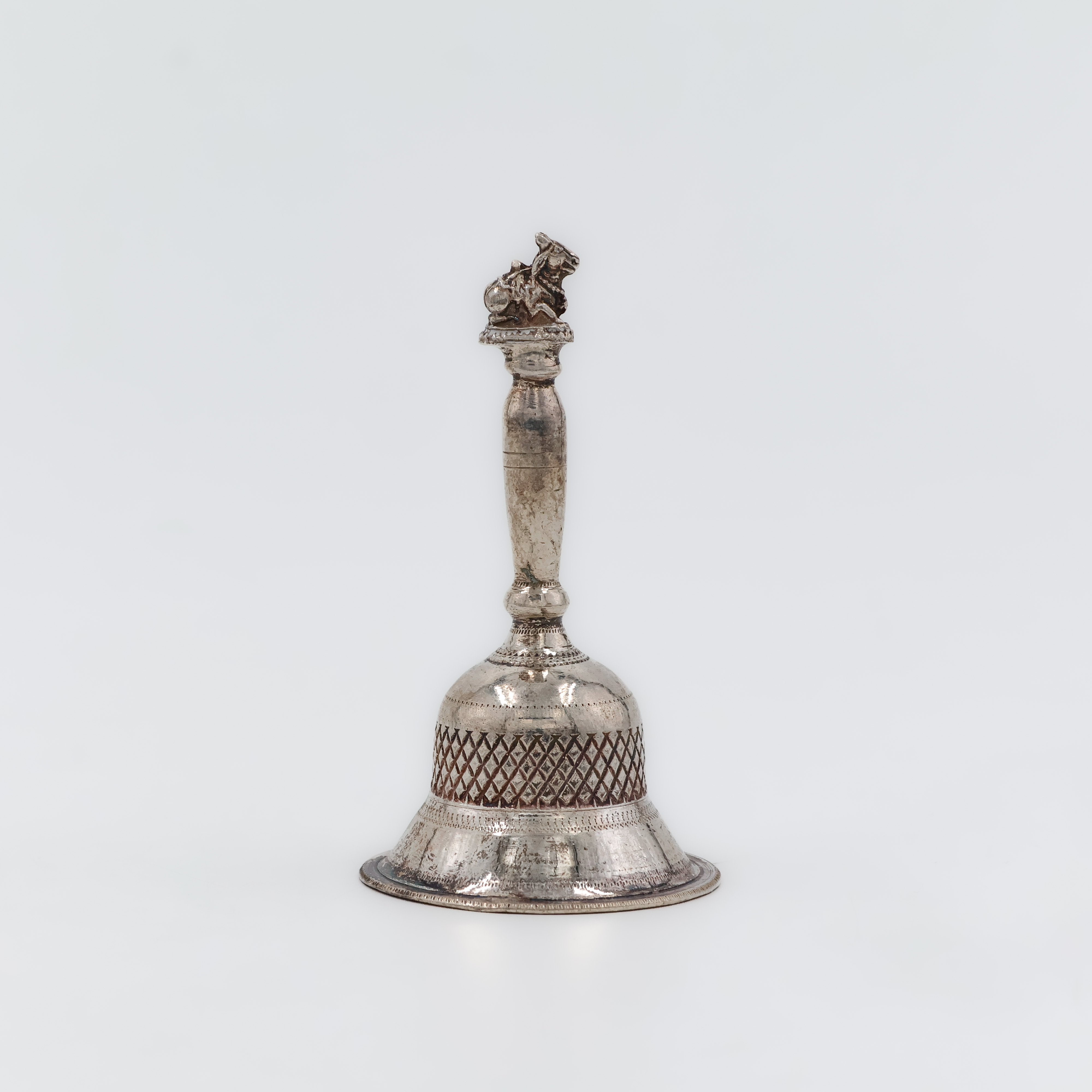 Ornate Engraved Silver Temple Bell - 