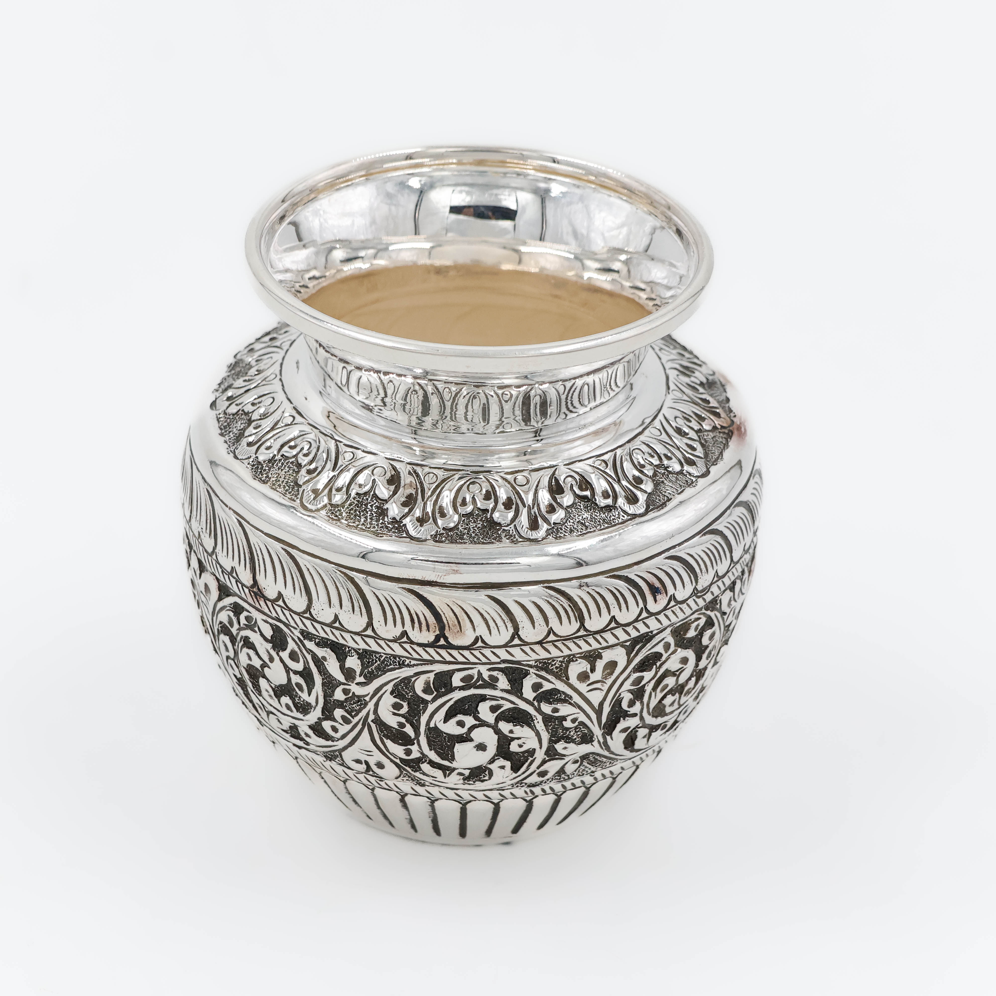 Double Layer Carved Silver Lota - 