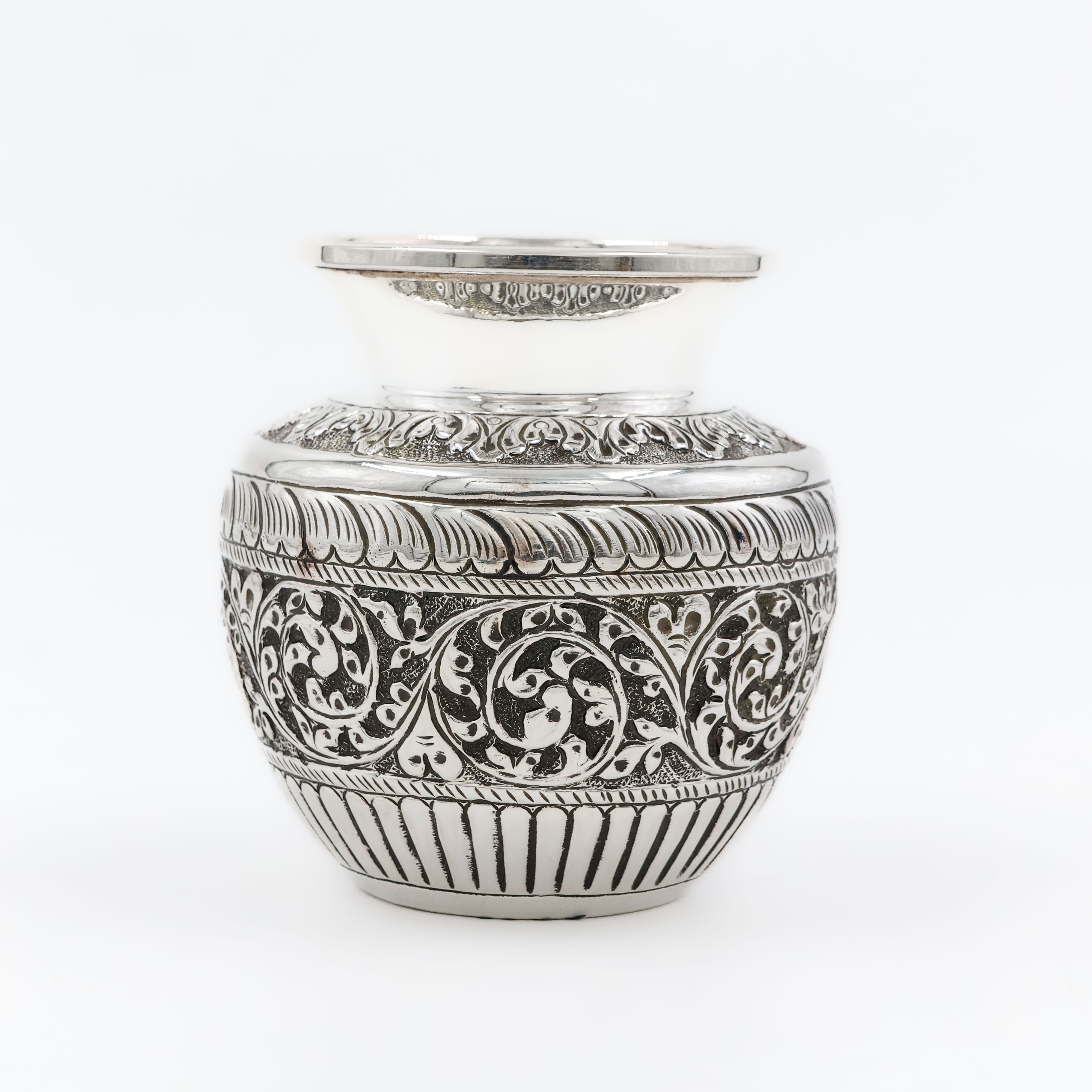 Double Layer Carved Silver Lota - 