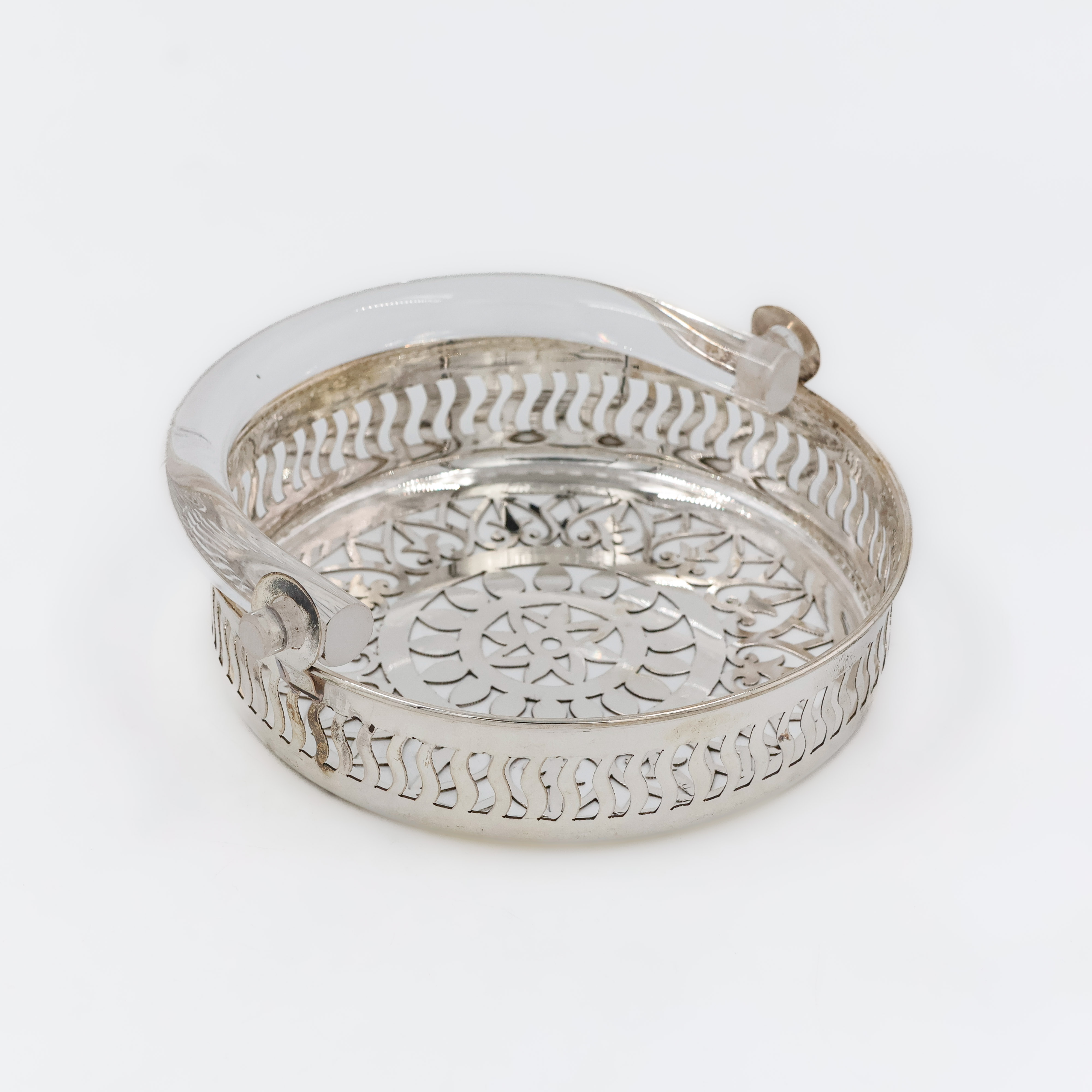 Engraved Round Silver Basket - 