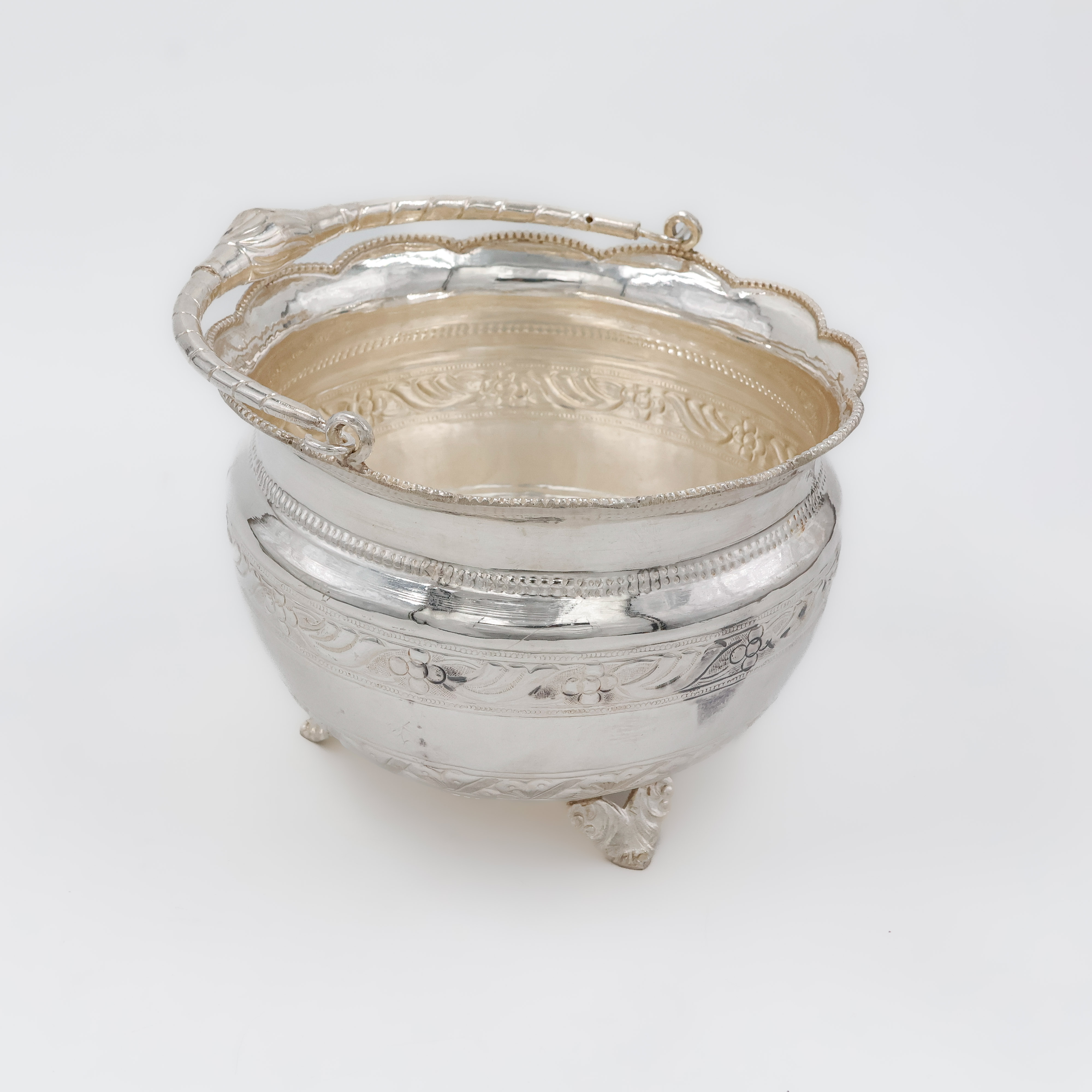Polished Lotus Base Silver Basket - 