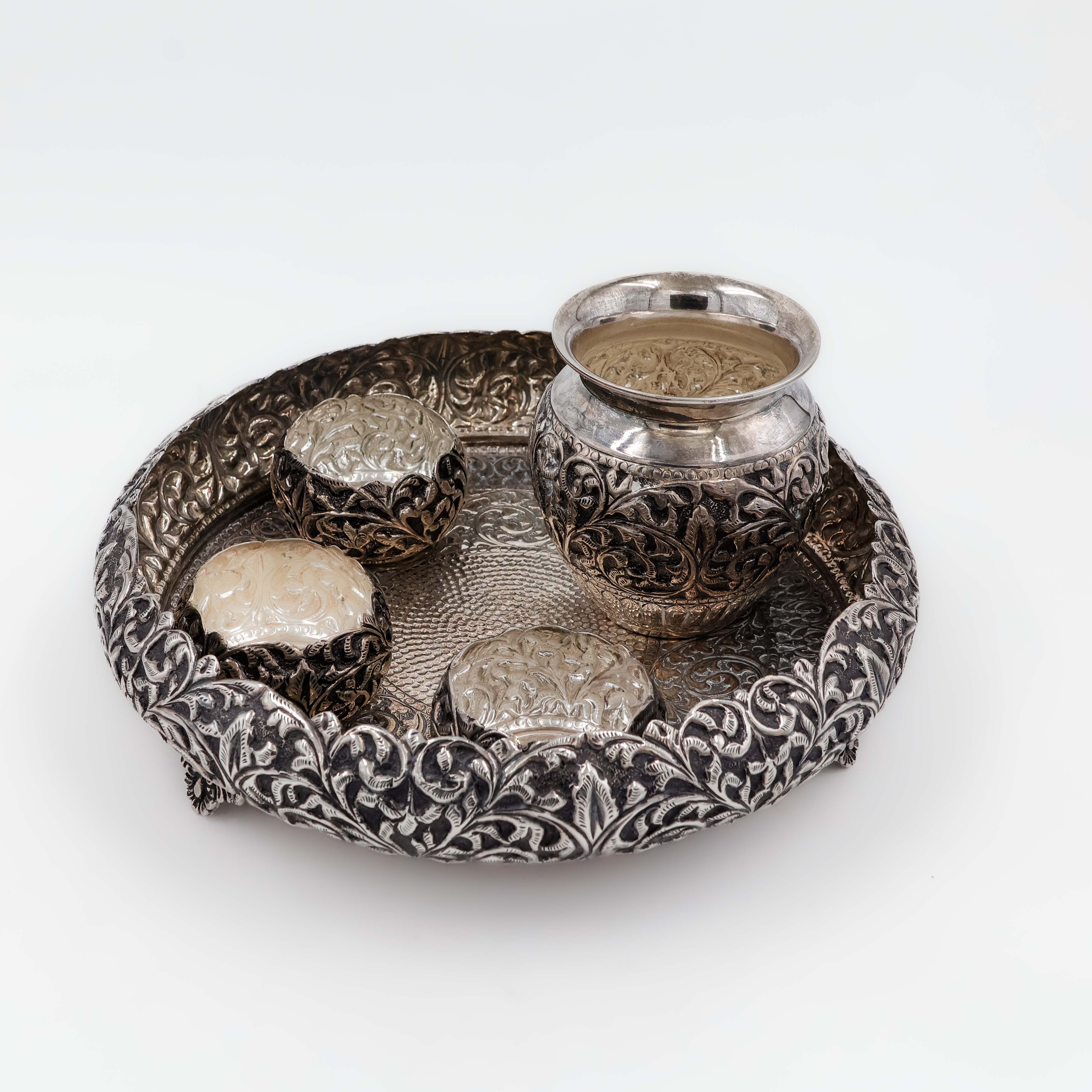 Antique Silver Pooja Set - Silver Articles