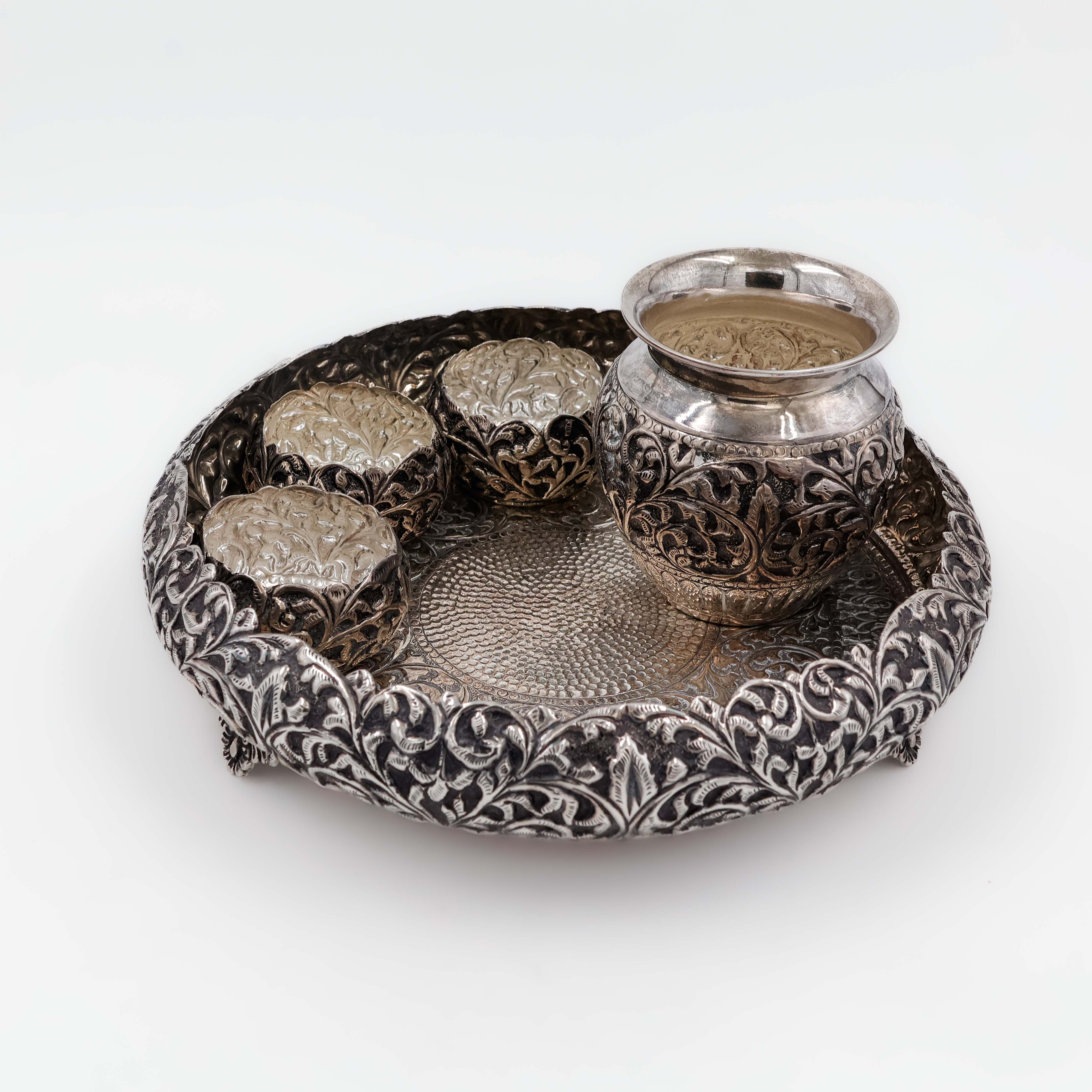 Antique Silver Pooja Set - Silver Articles