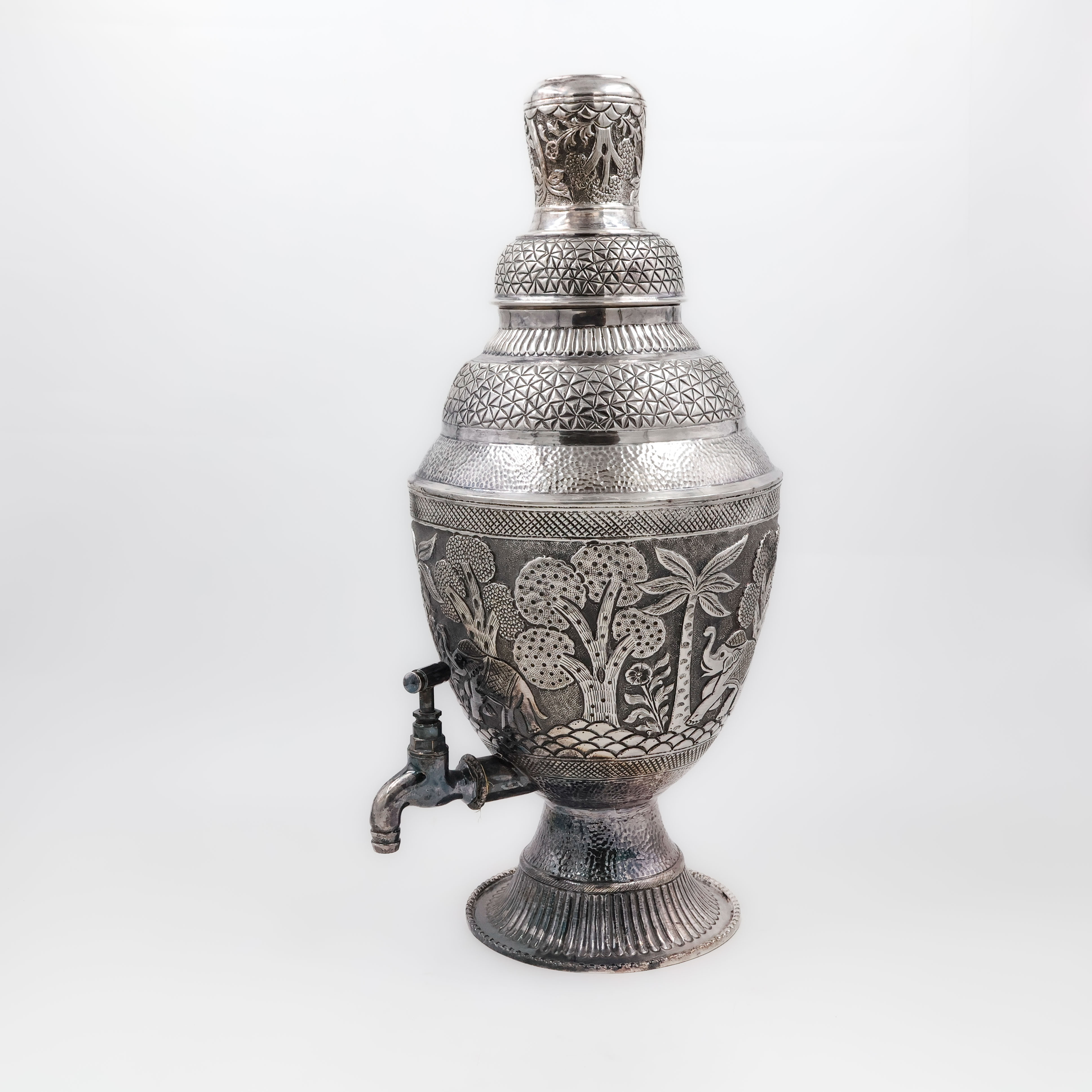 Silver Water Pot with Tap and Glasses - Silver Articles