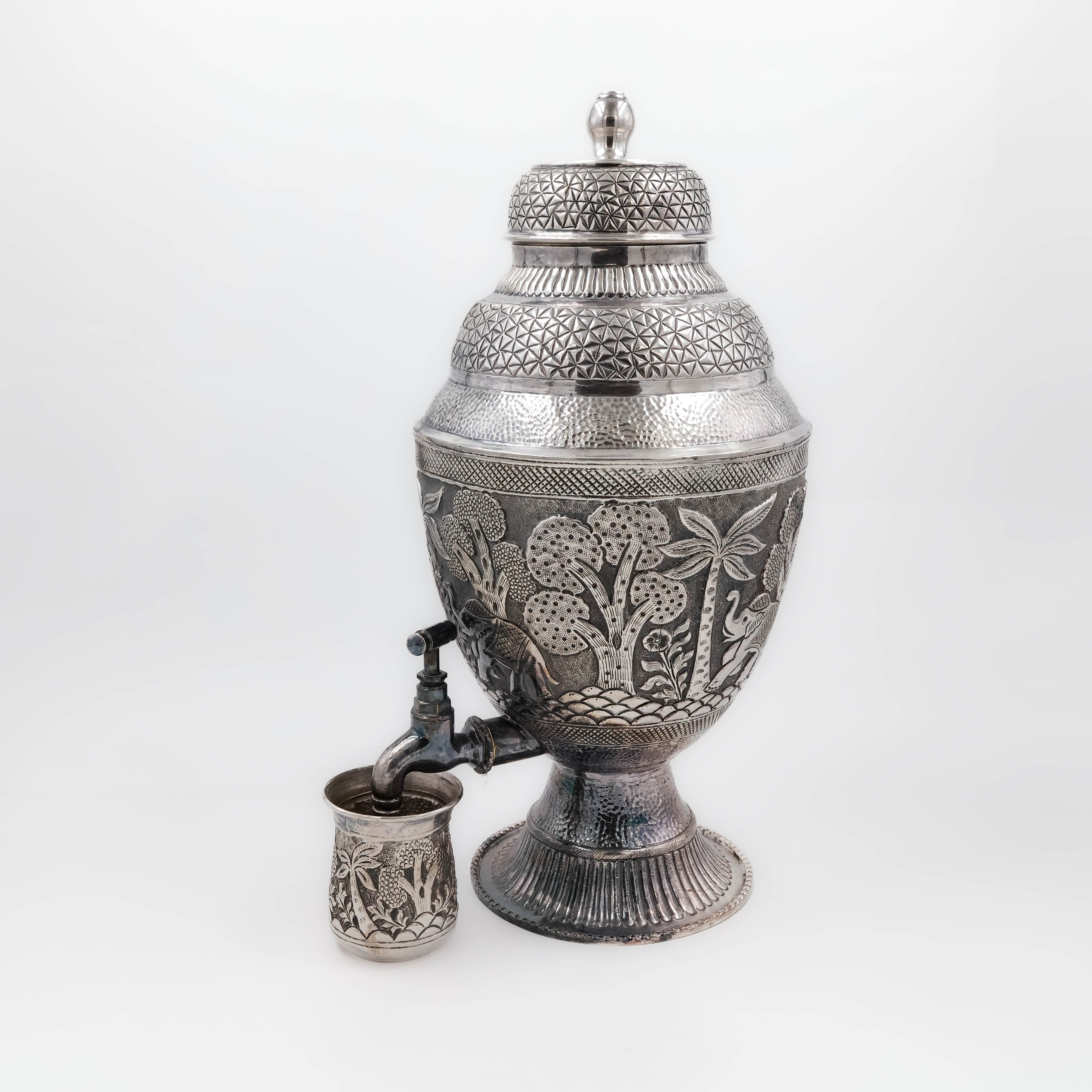 Silver Water Pot with Tap and Glasses - Silver Articles