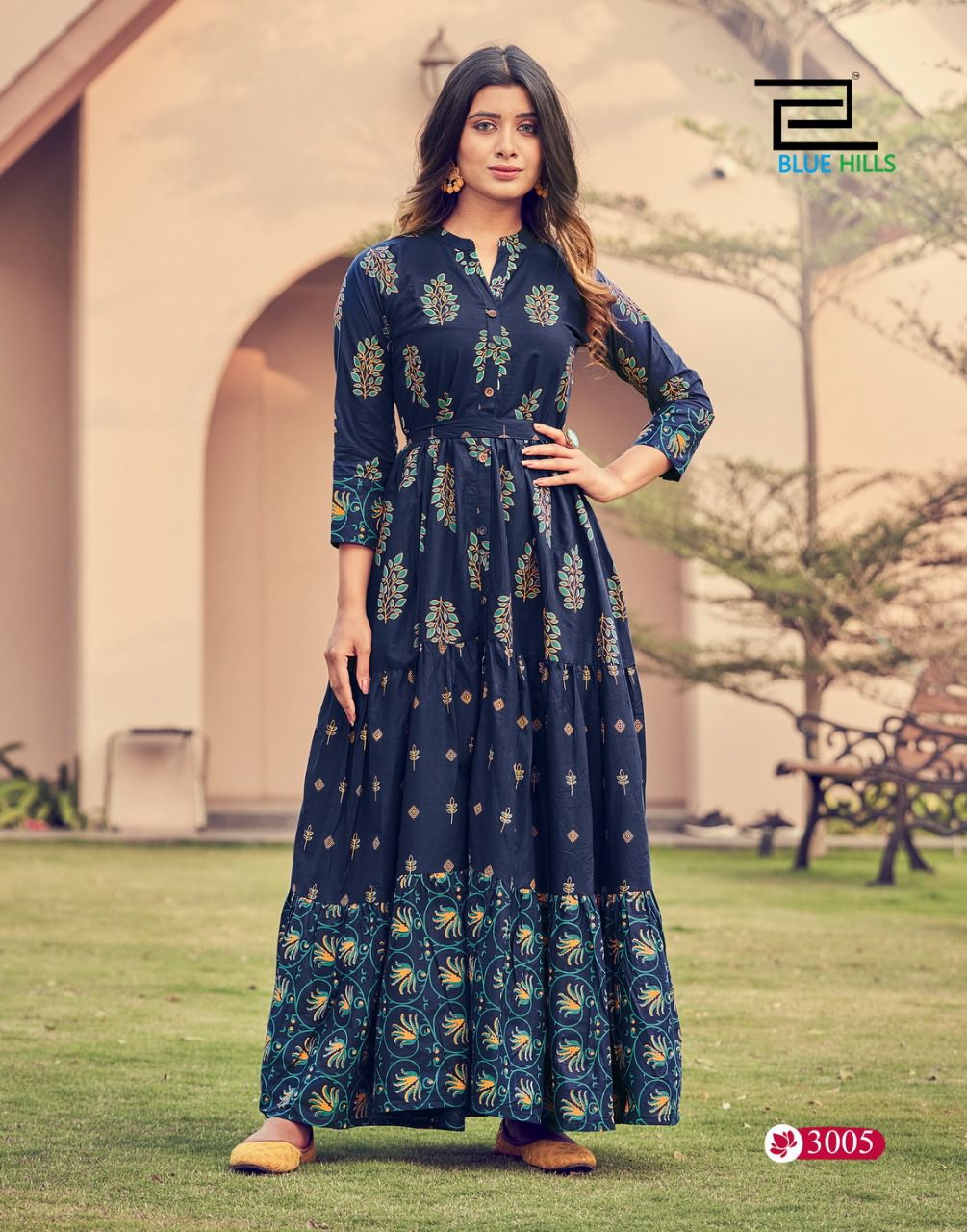 Urban Attic - Blue Hills Navy Blue Printed Anarkali Kurti