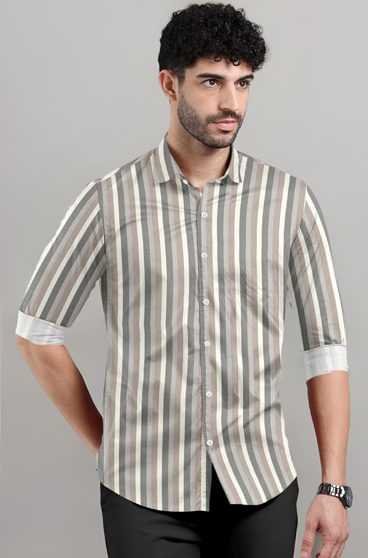 Beige & Grey  Slim Fit Shirt