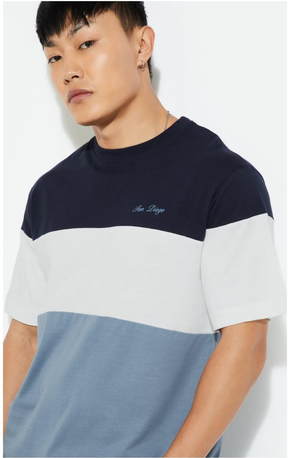 Urban Attic - Round Neck T Shirt Blue Black White Combo