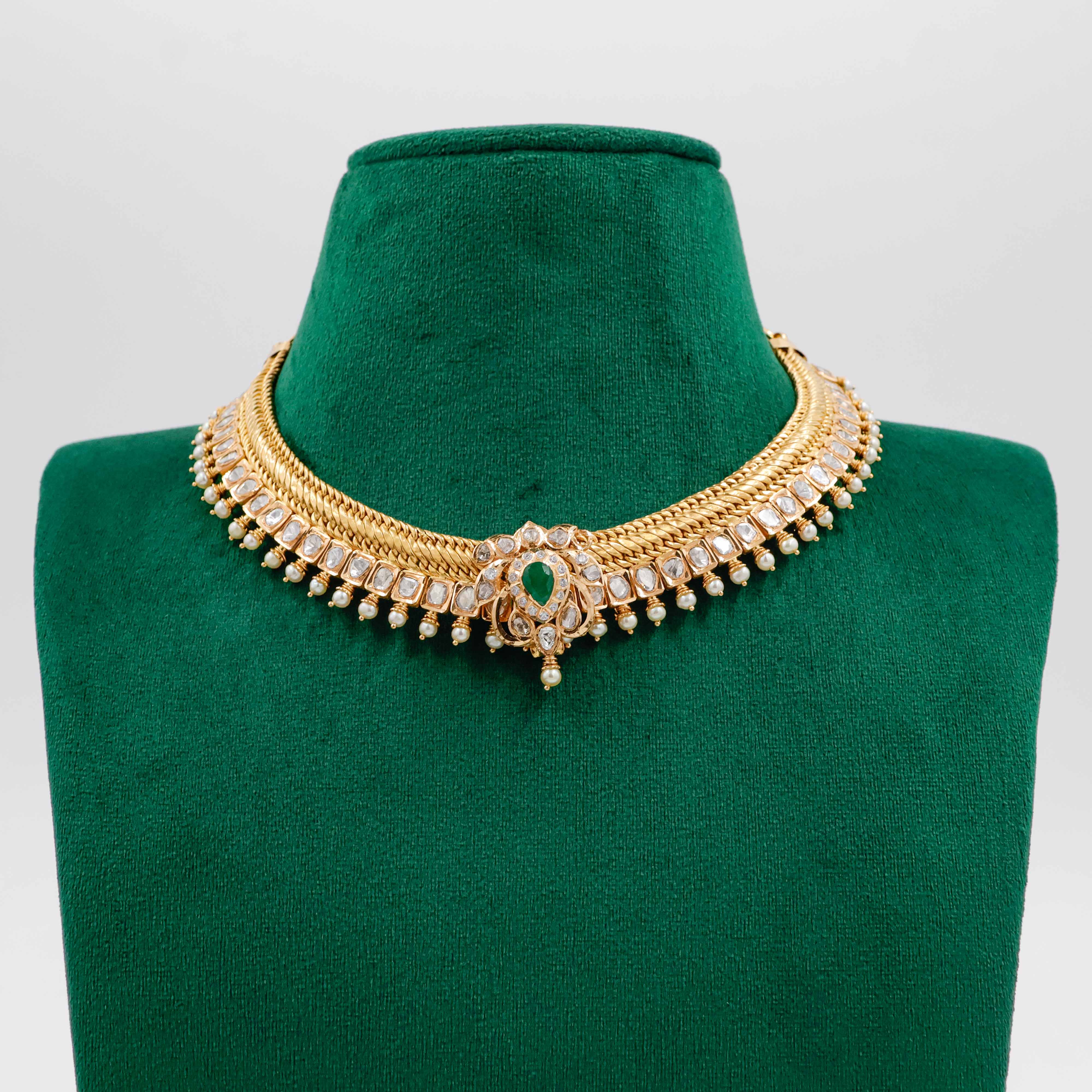 Varahi Jewels - Beautiful Gold Necklace With Whote Stones