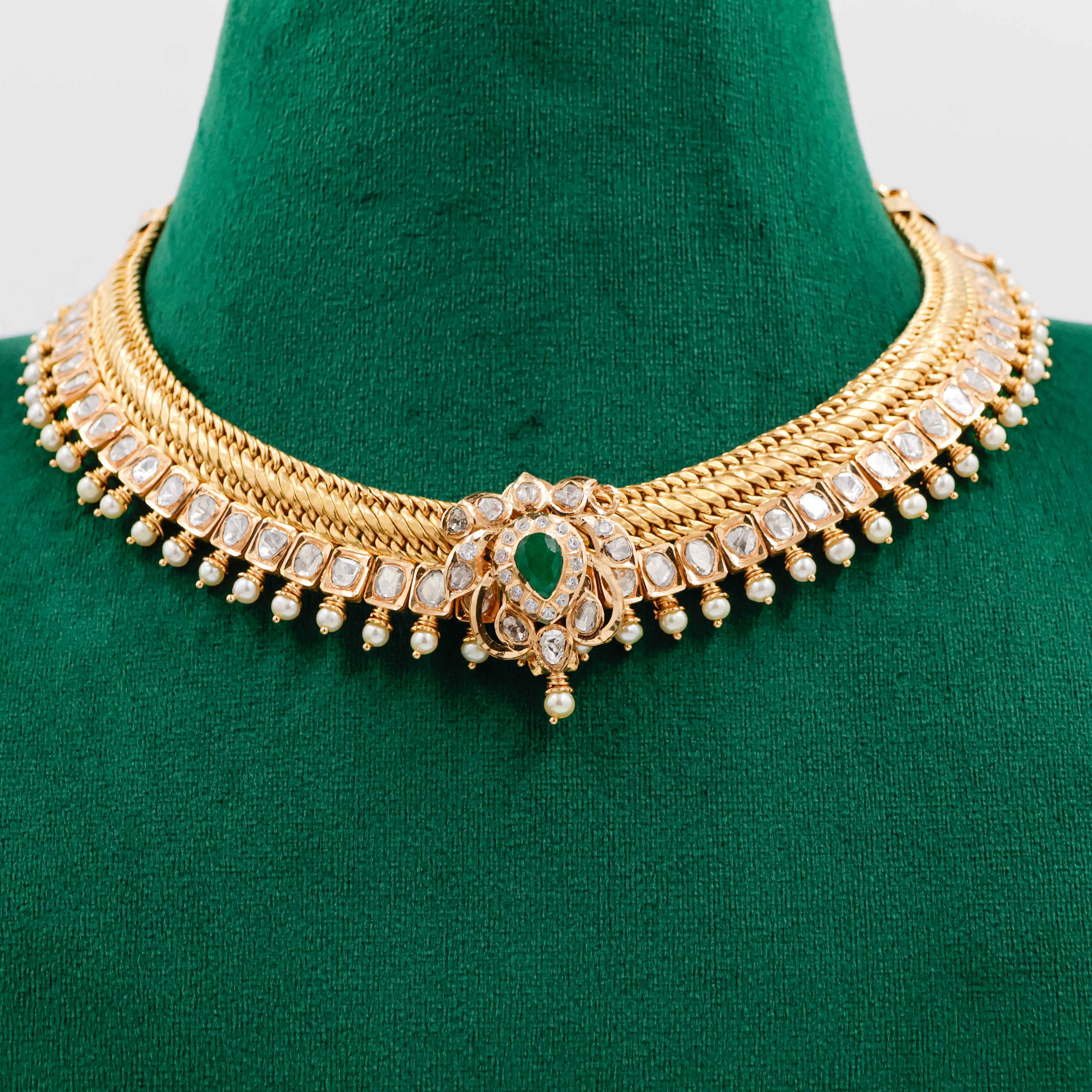 Varahi Jewels - Beautiful Gold Necklace With Whote Stones