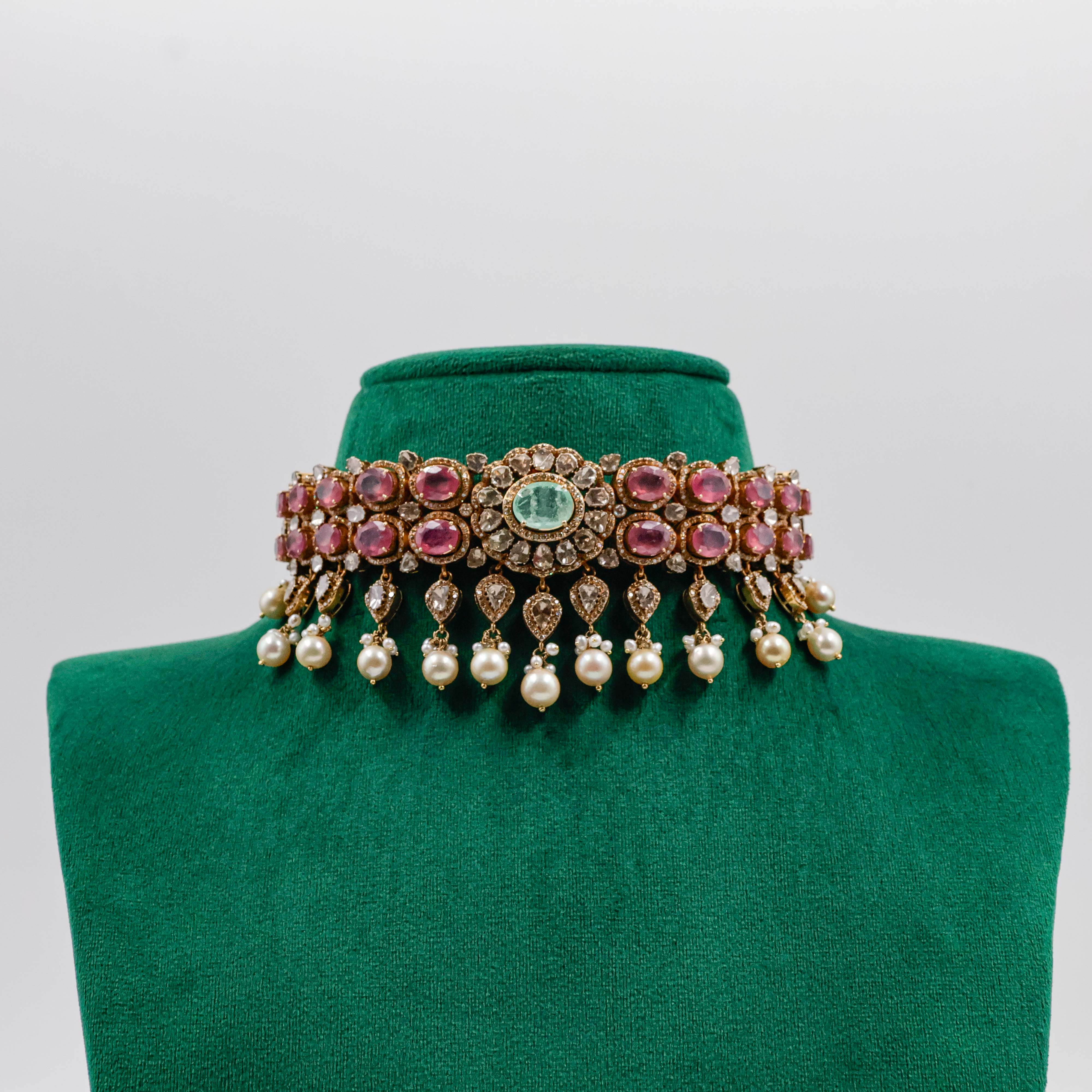 Varahi Jewels - Gold Necklace With Purple Stones For Wedding