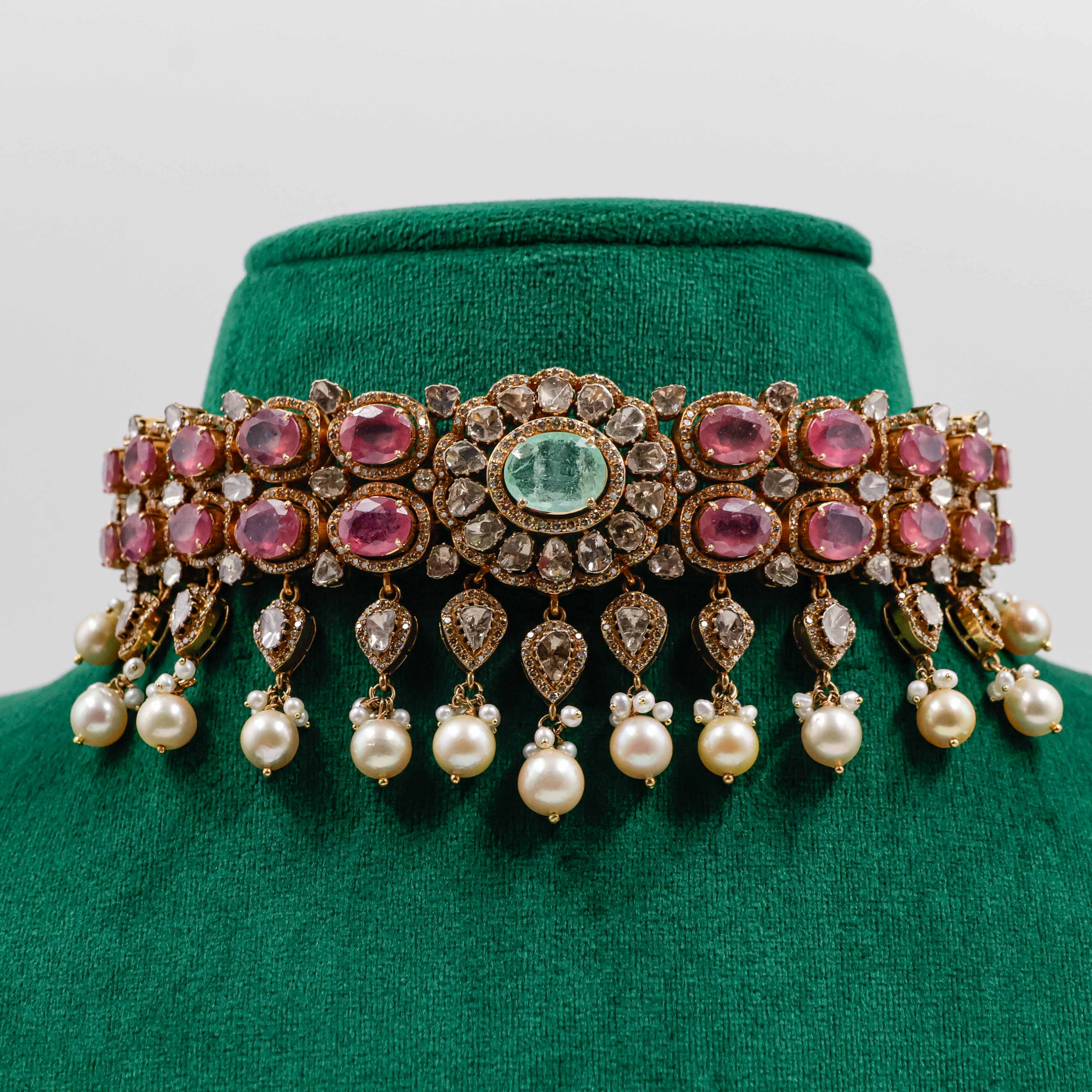 Varahi Jewels - Gold Necklace With Purple Stones For Wedding