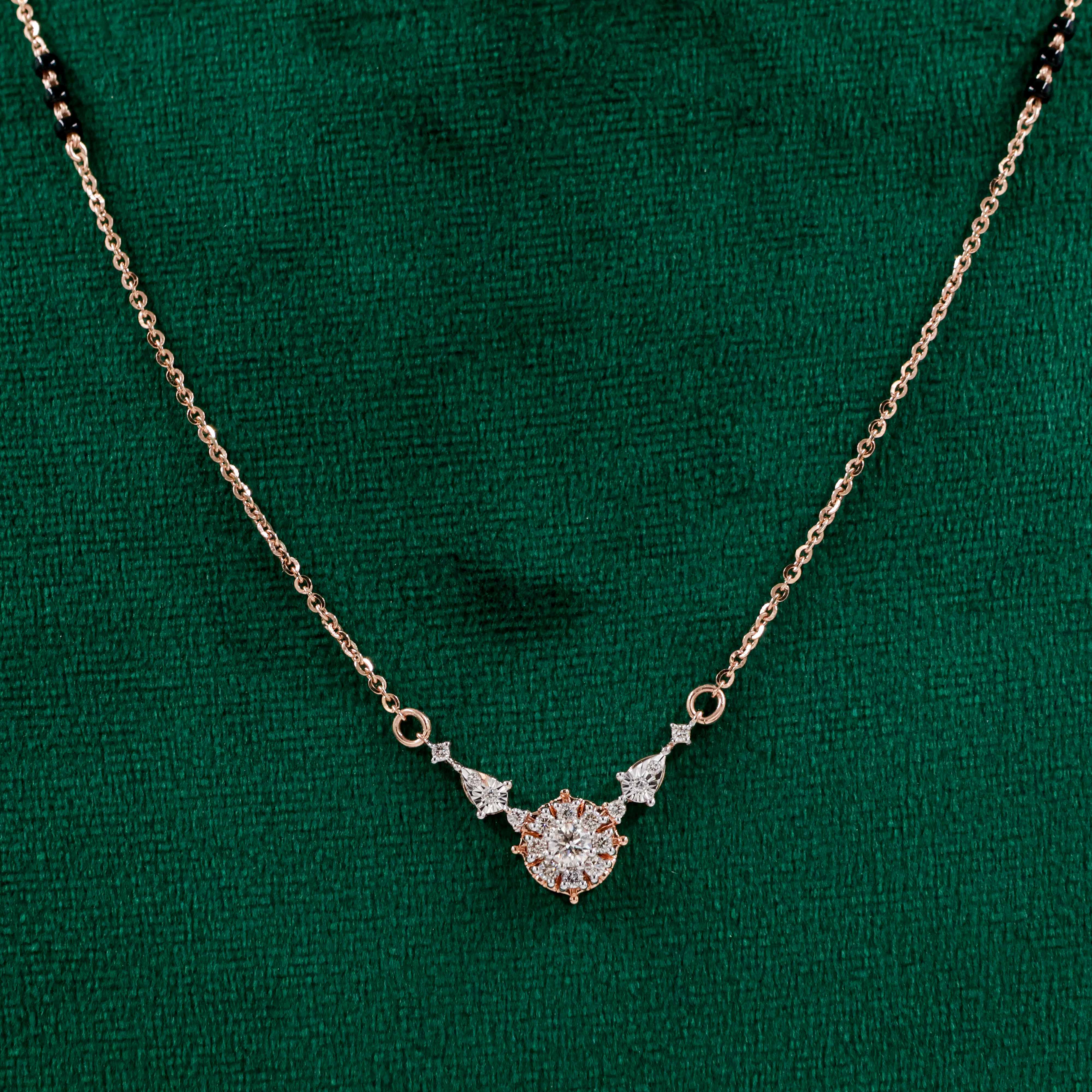 Varahi Jewels - Diamond Black Beads Chain With Tanmaniya