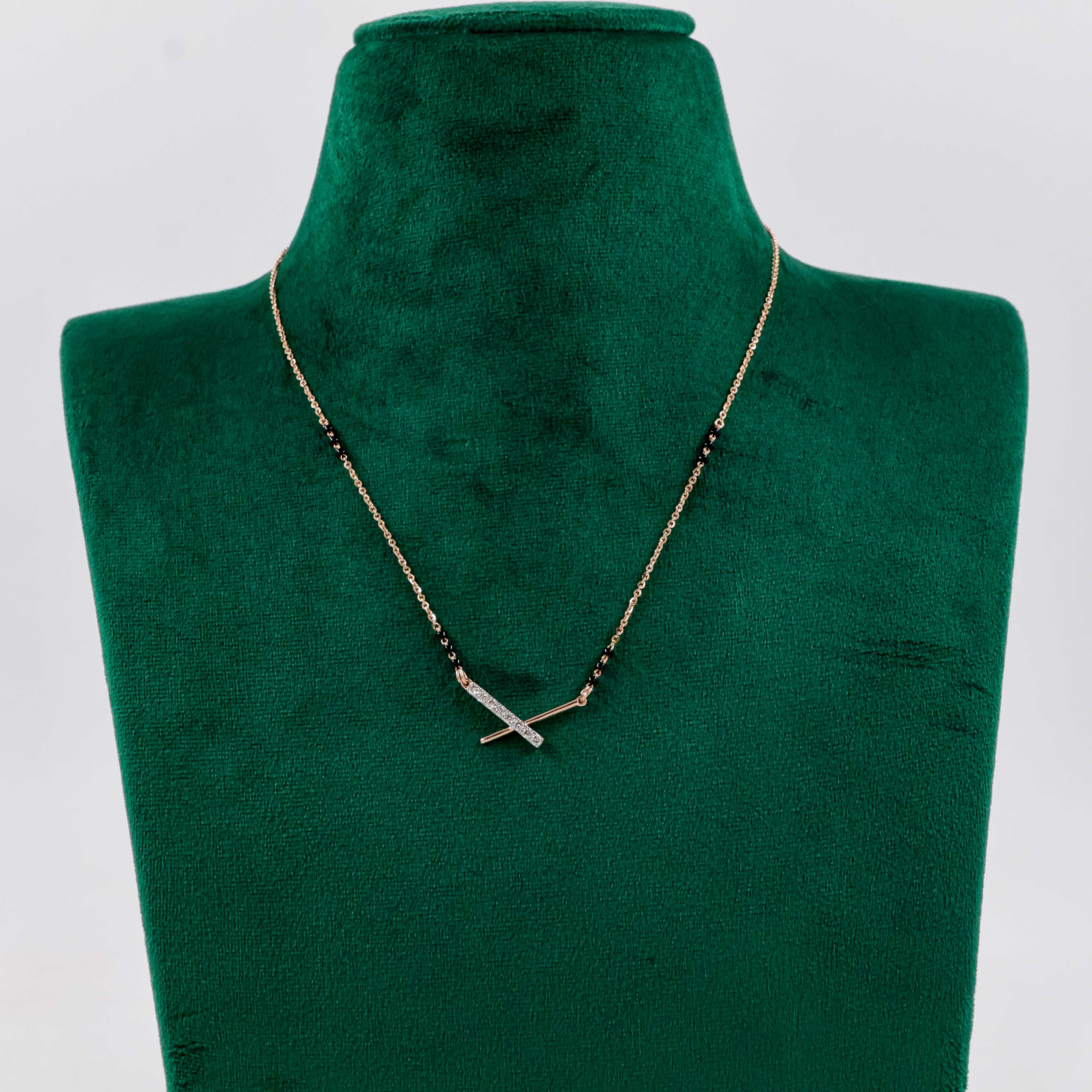 Varahi Jewels - Diamond Black Beads Chain With X Shape Pendent
