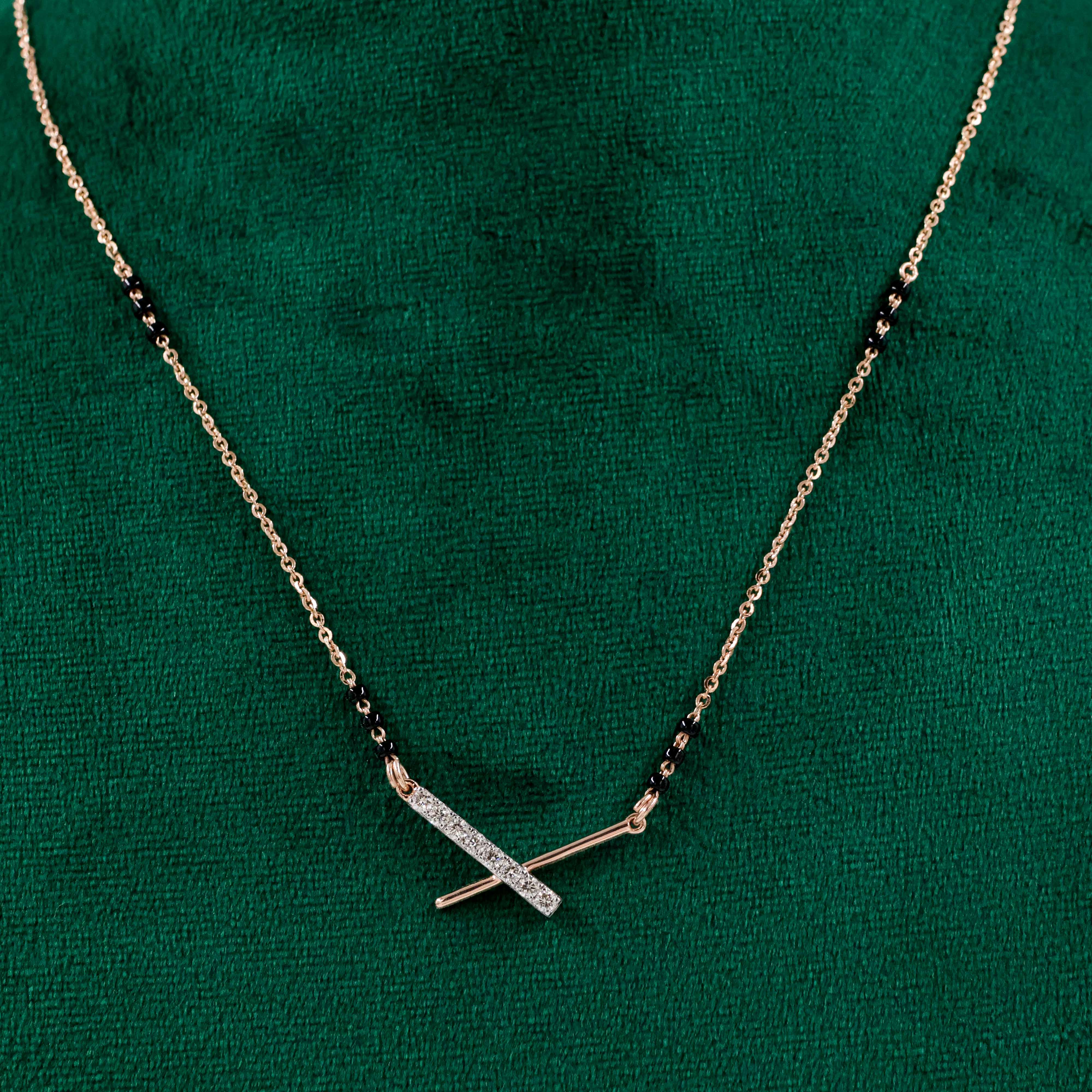 Varahi Jewels - Diamond Black Beads Chain With X Shape Pendent
