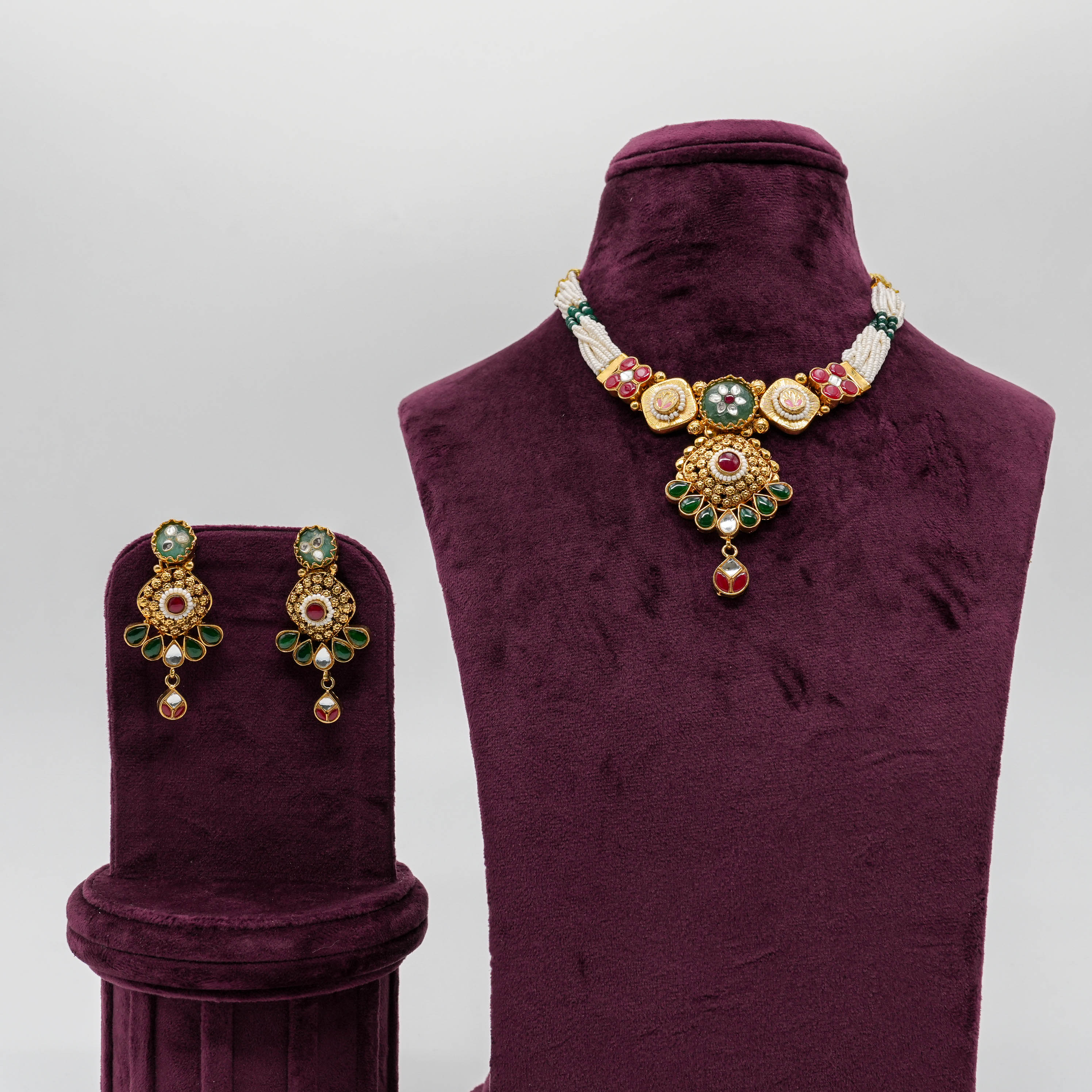 Ved Jewellers - Kundan Pearl Necklace Set