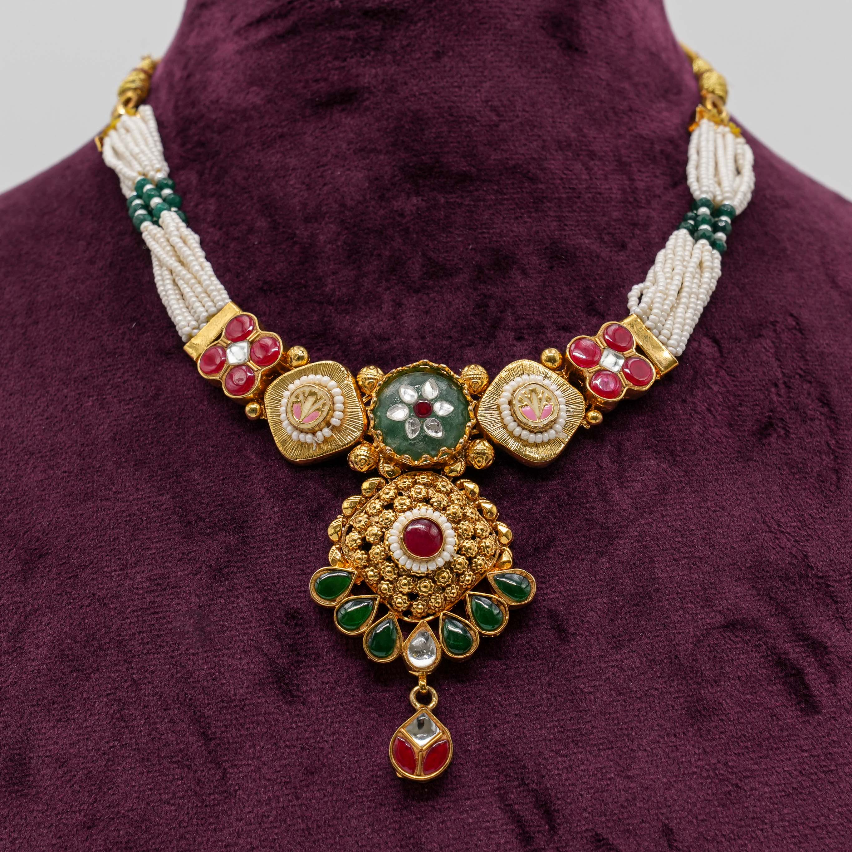 Ved Jewellers - Kundan Pearl Necklace Set